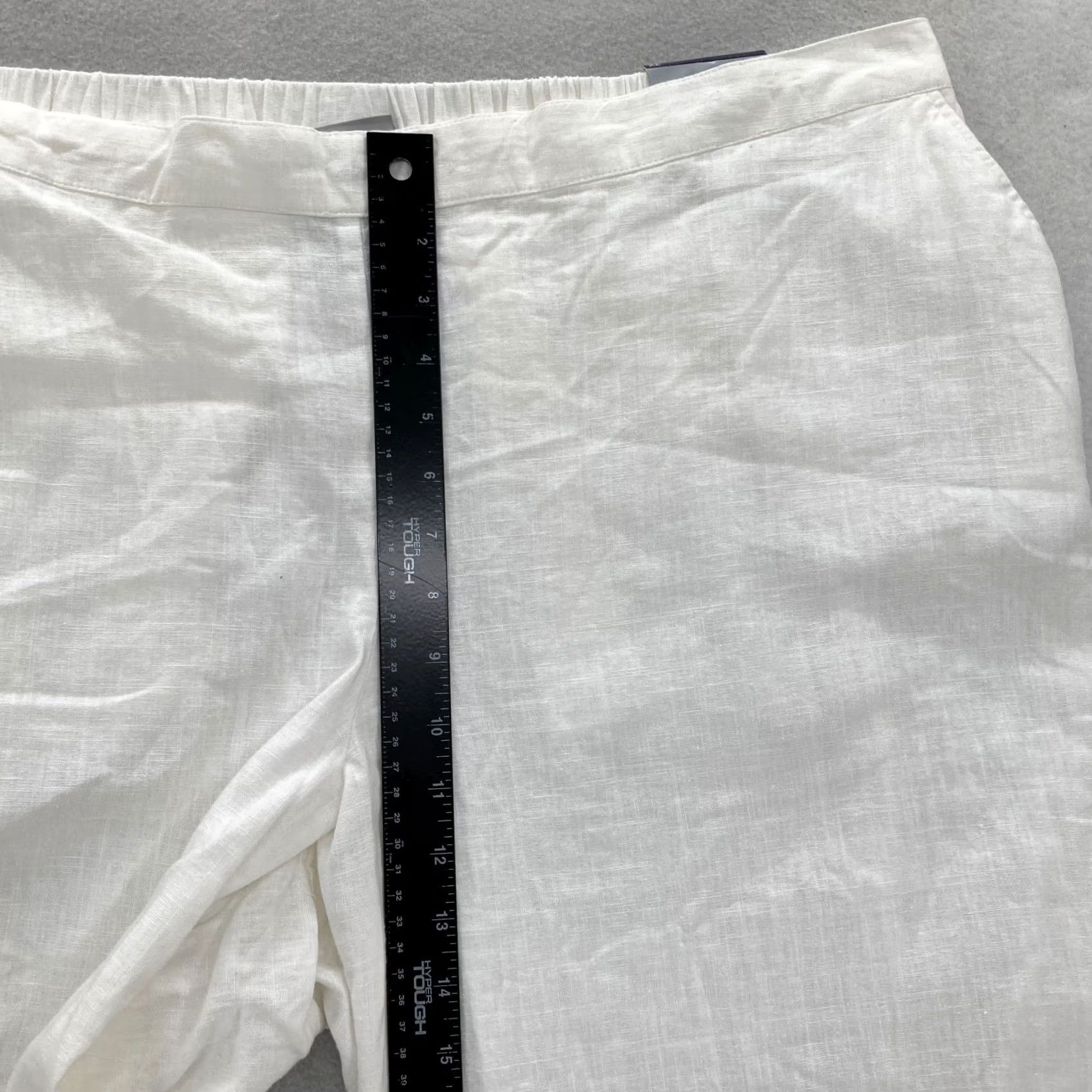 Vintage Catherines Pull On Straight Leg Pants Women's Plus 2X White Linen Blend Beach Casual Travel Workwear Comfort Elastic Waist Pockets Size 30" / US 8 / IT 44 - 6 Thumbnail