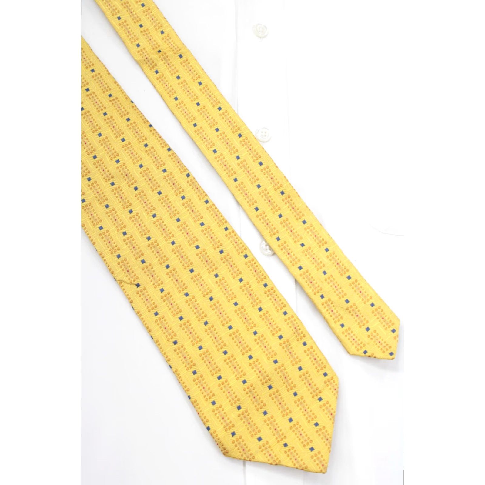 Jos. A. Bank NWT Jos A Bank Necktie Mens Yellow Polka Dot Silk Tie Textured Stylish 58.5" Long 3.75" Wide Square Tie Designer Preppy Tall Size ONE SIZE - 4 Thumbnail