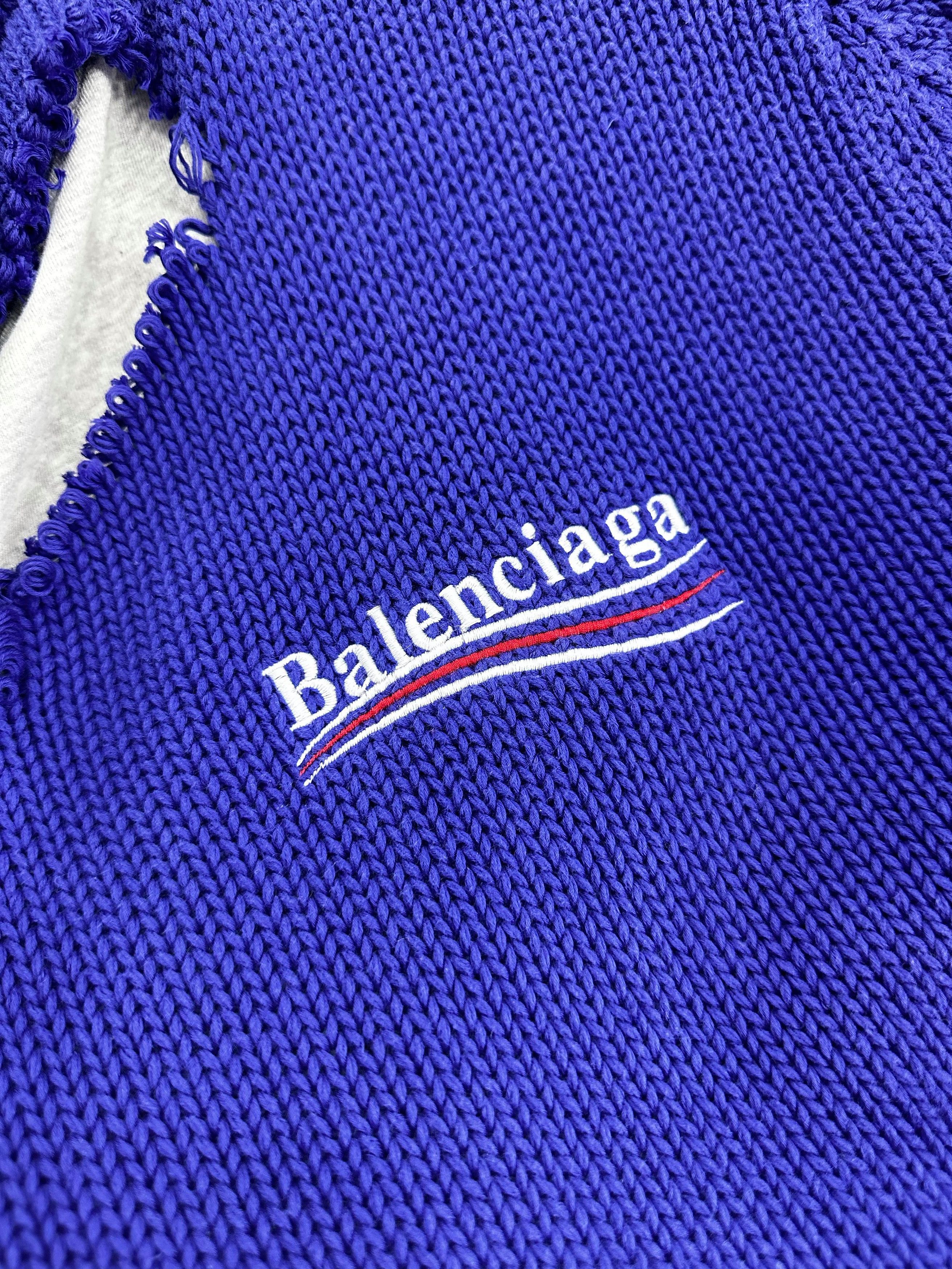 Balenciaga Balenciaga Political Campaign Destroyed Knit Hoodie in Blue Size US XS / EU 42 / 0 - 3 Thumbnail