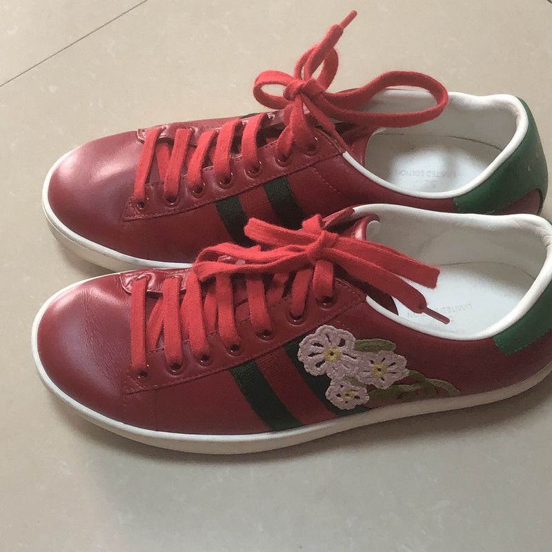 Ace Embroidered Gucci Rose Shoes Gucci Ace Rose Embroidered Low