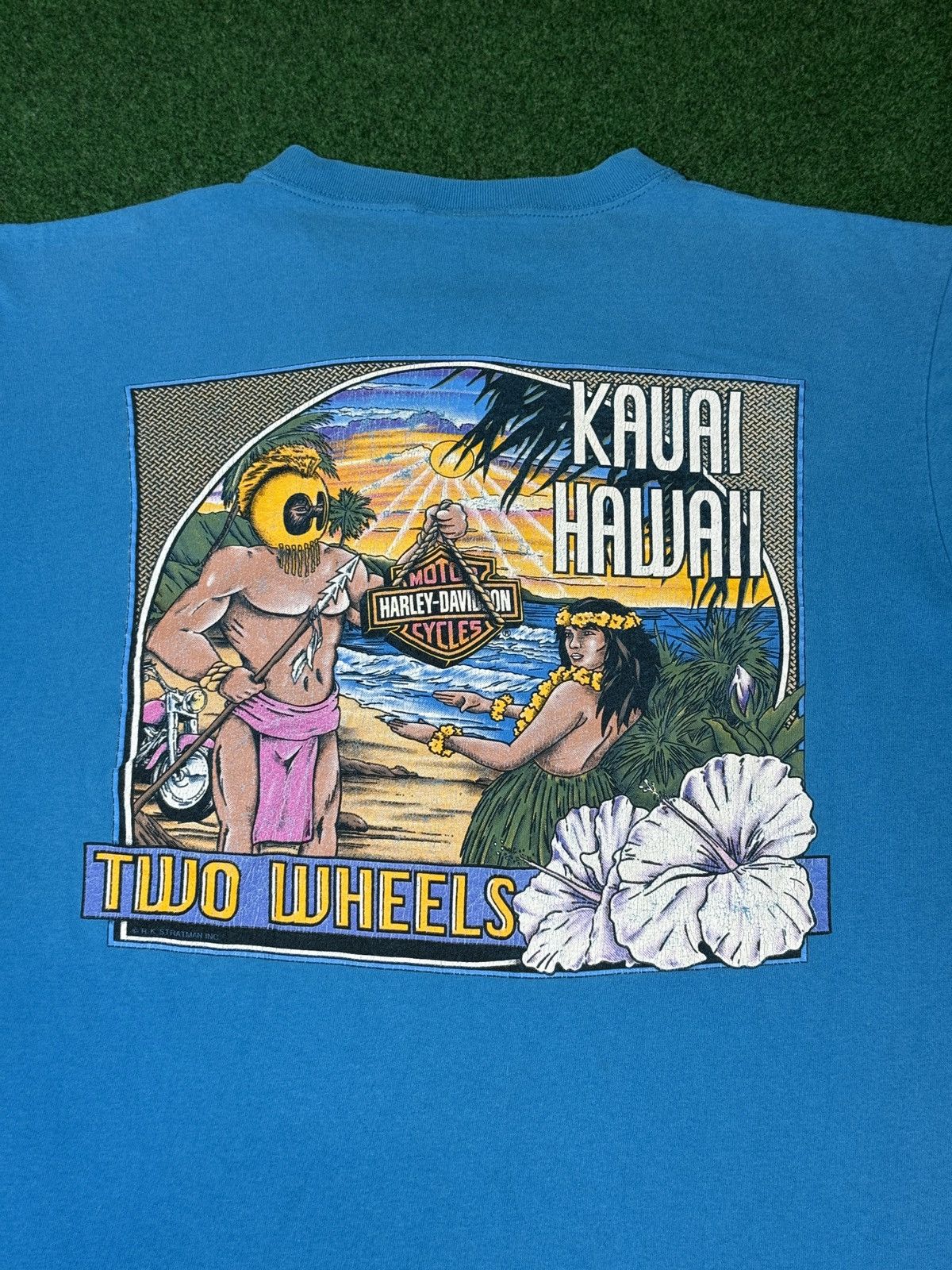 Harley Davidson × Vintage Vintage 90s Harley Davidson RARE Kauai Hawaii Blue T Shirt Size US L / EU 52-54 / 3 - 5 Thumbnail