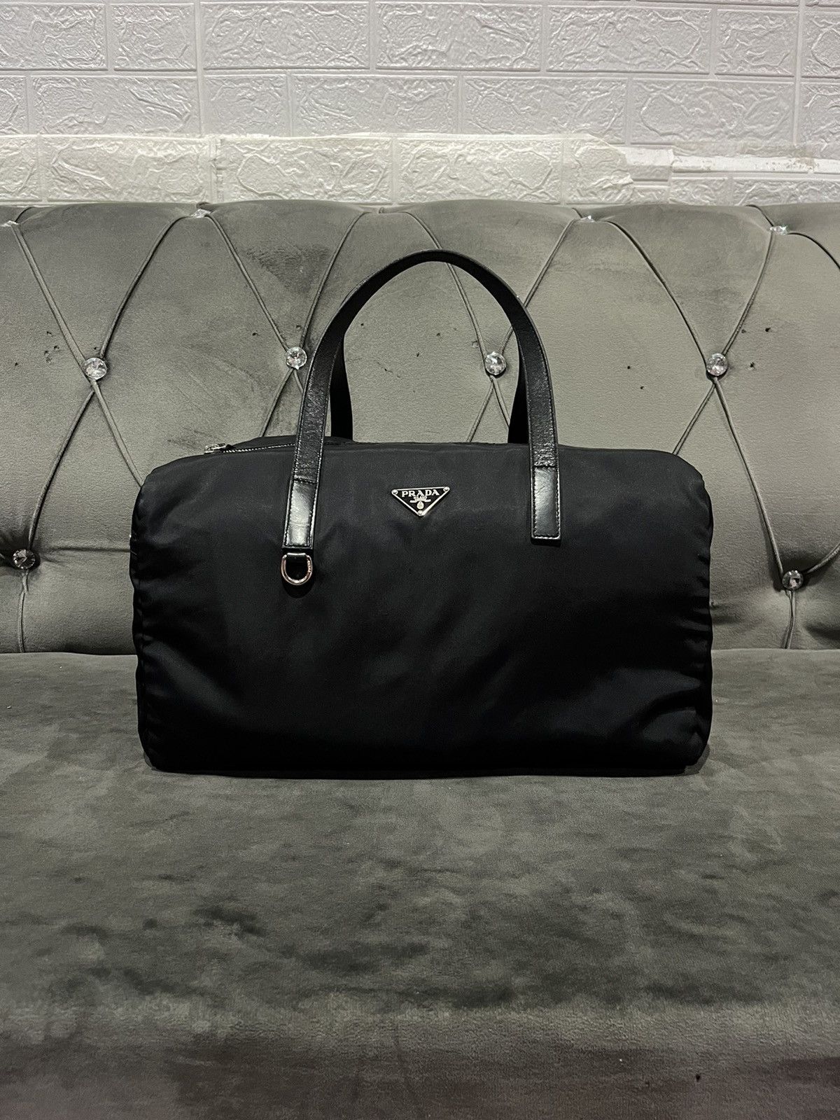 Pre-owned Bag X Prada Authentic Prada Black Tessuto Boston Bag
