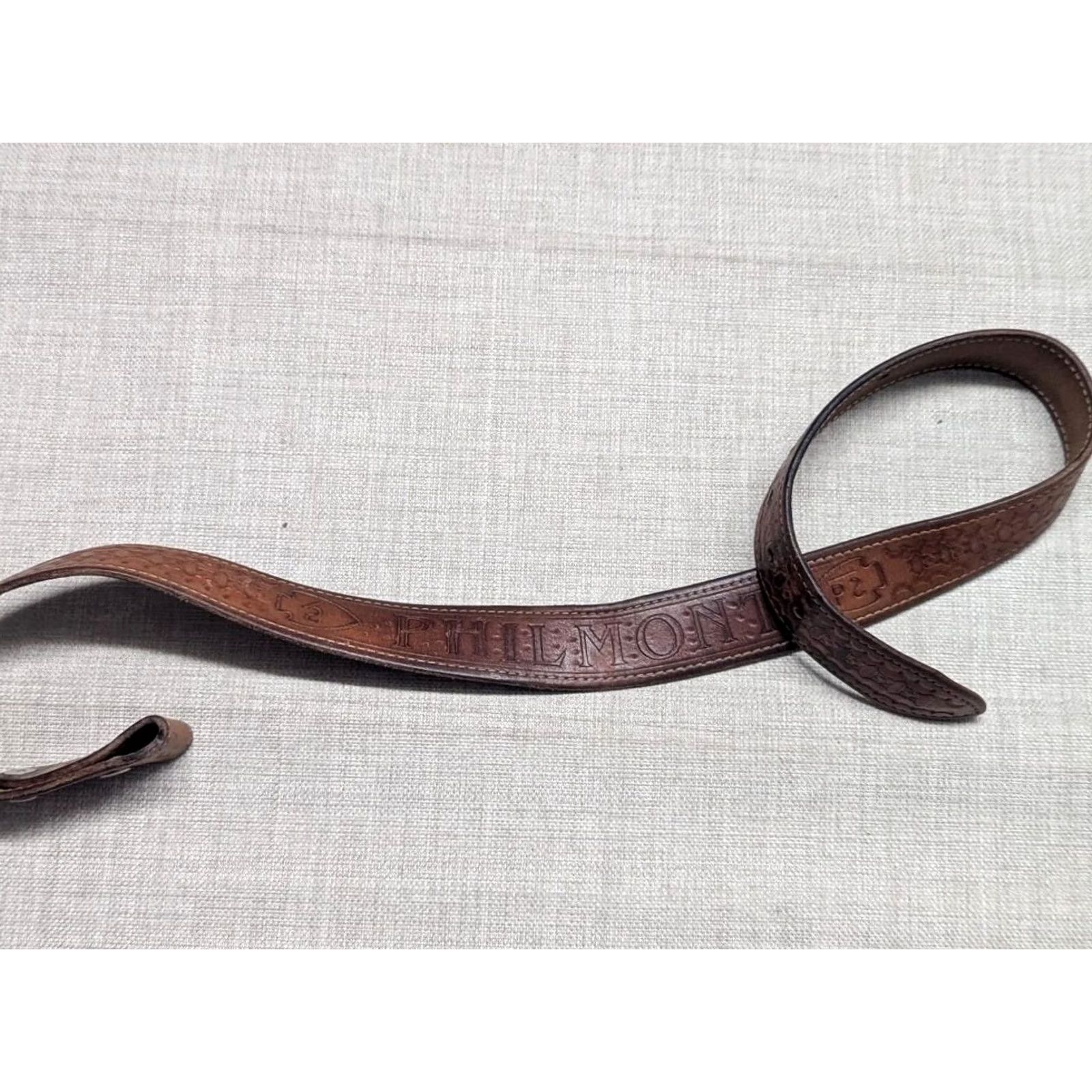 Vintage VINTAGE Handcrafted Western Belt Tooled Buckle 1-1/2" Brown Leather Full Grain Cowhide 32 Men Size 32 - 4 Thumbnail