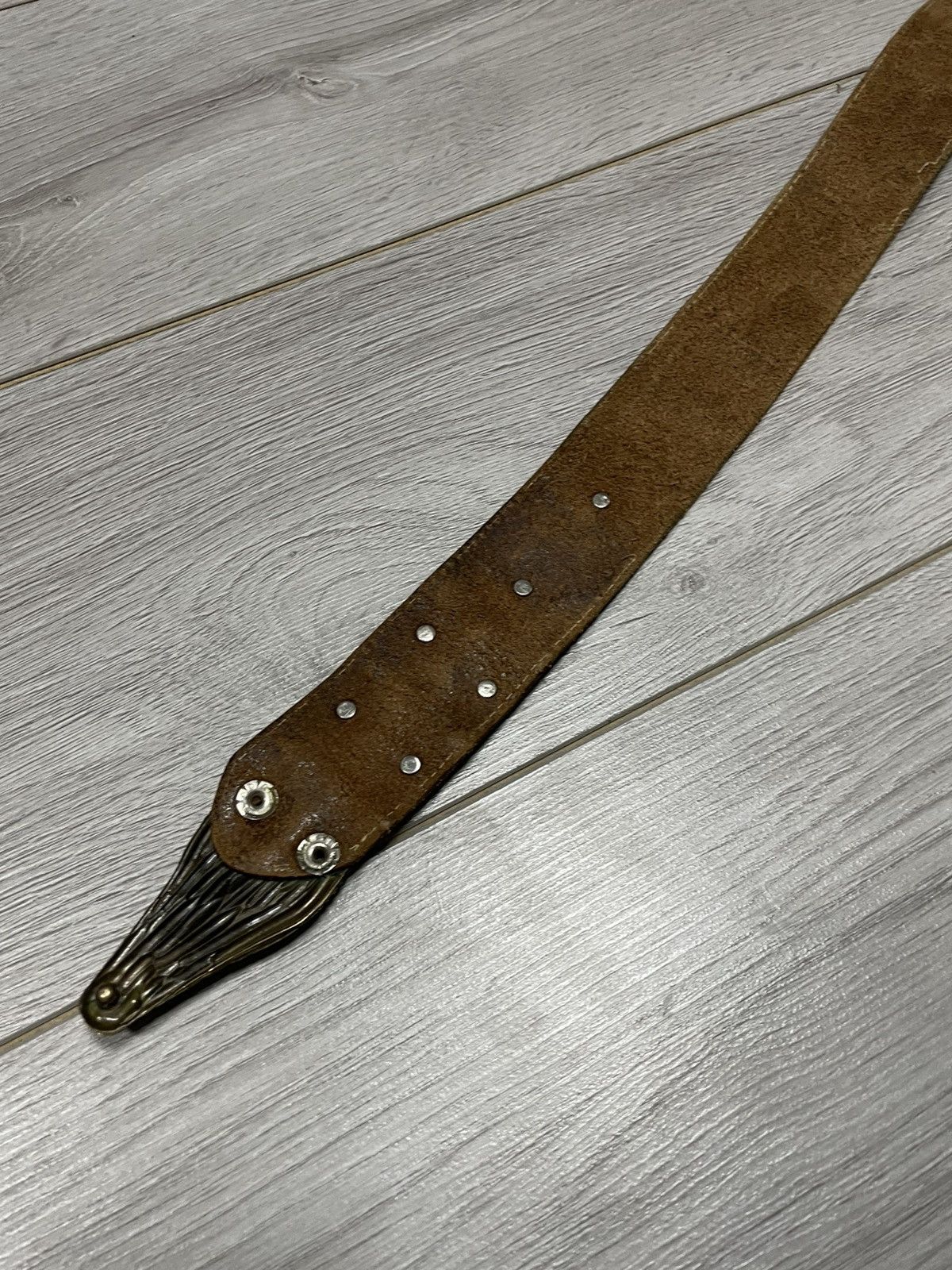 Vintage Crocodile 🐊 RARE metallic buckle vintage hand made belt eb0 Size 30 - 6 Thumbnail