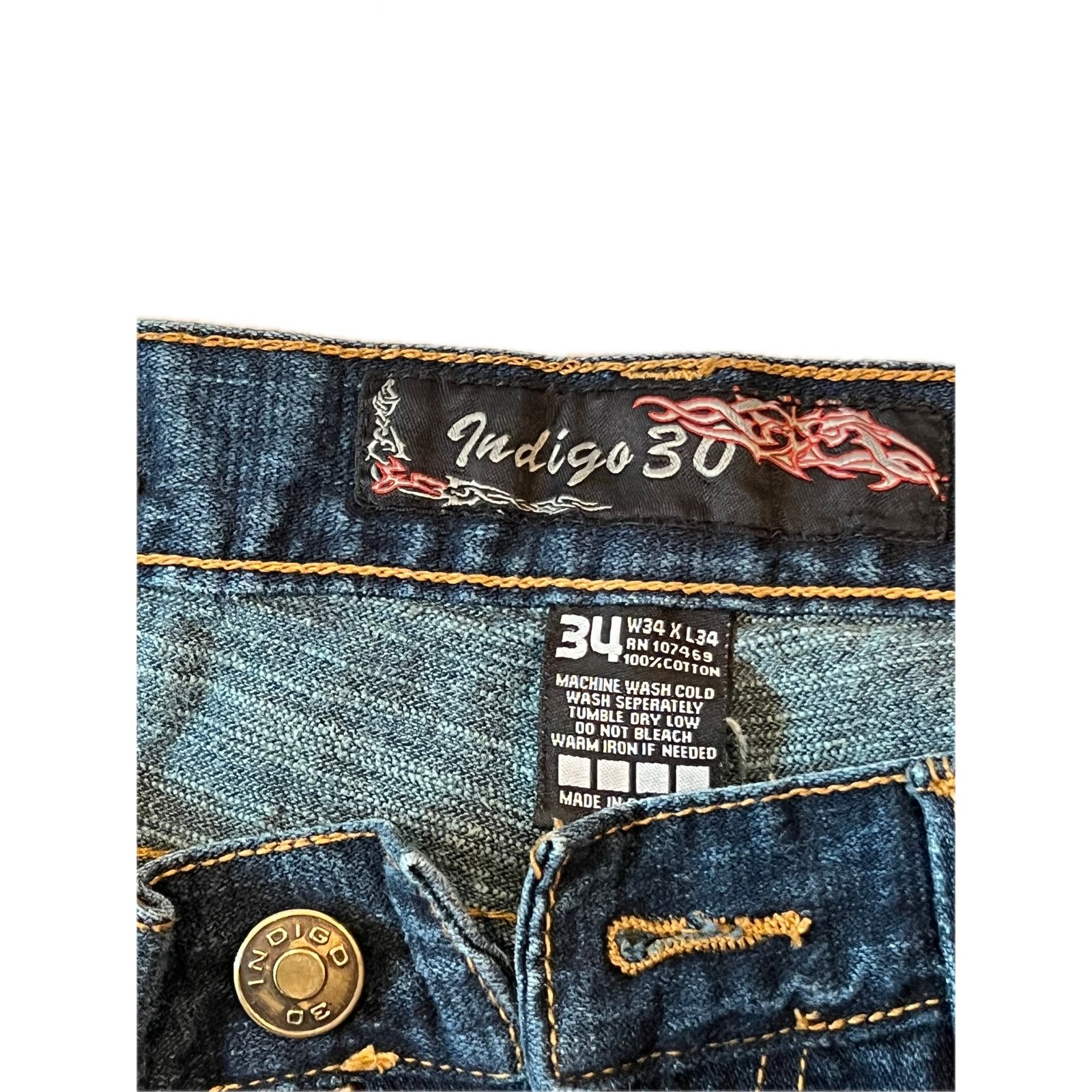 Indigo Indigo 30 Straight Fit Blue Jeans 34x34 Size US 34 / EU 50 - 3 Thumbnail