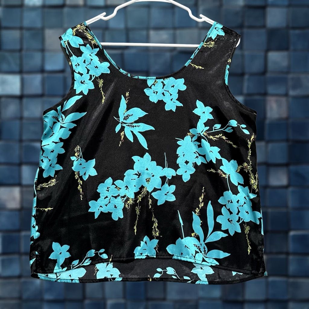 Croft & Barrow Croft & Barrow Tank Top Womens Large Black Floral Sleeveless Polyester Short Sleeves Tank Size L / US 10 / IT 46 - 1 Thumbnail