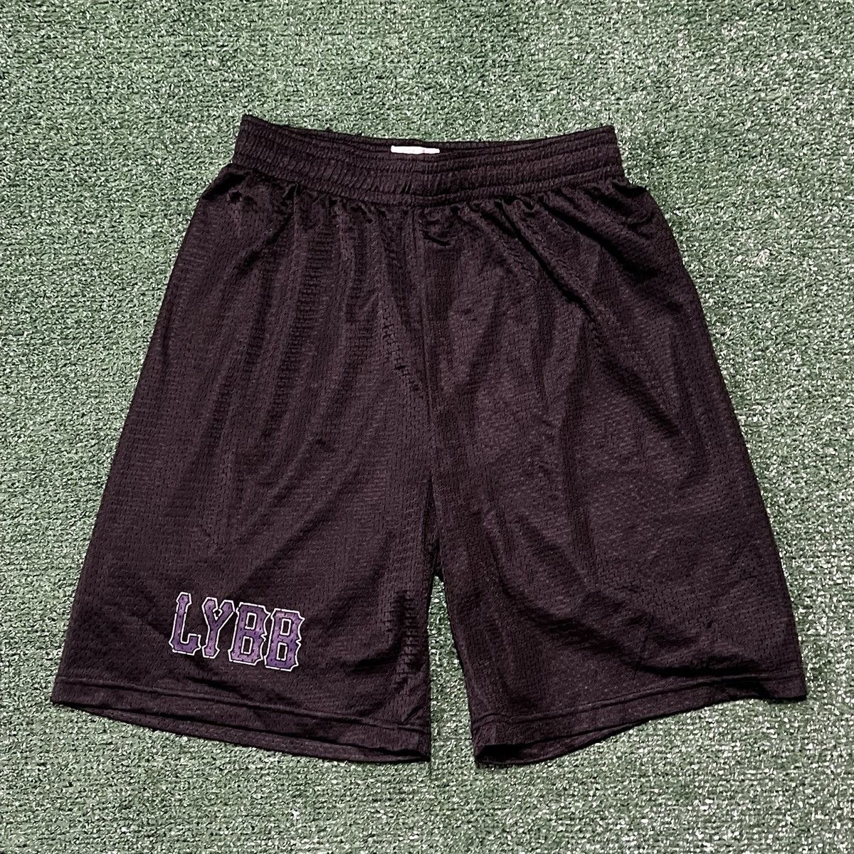 Last Year Being Broke LYBB Mesh Shorts (Black / Purple College Logo) Size US 32 / EU 48 - 1 Thumbnail