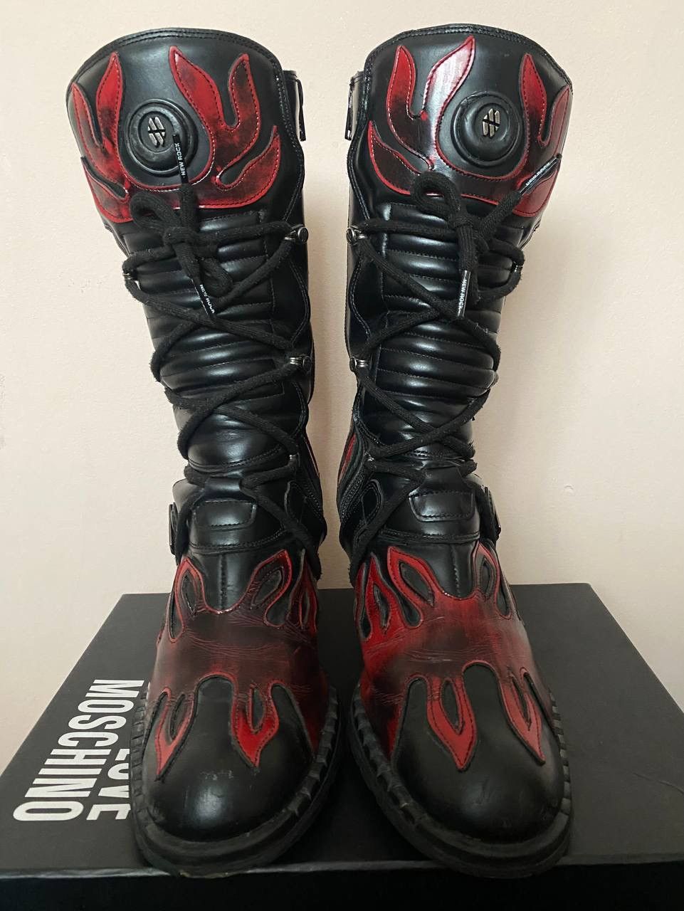 New Rock New Rock Flames Biker Heel Platform Mid Calf Boots (37 EU) Size US 7 / IT 37 - 2 Thumbnail