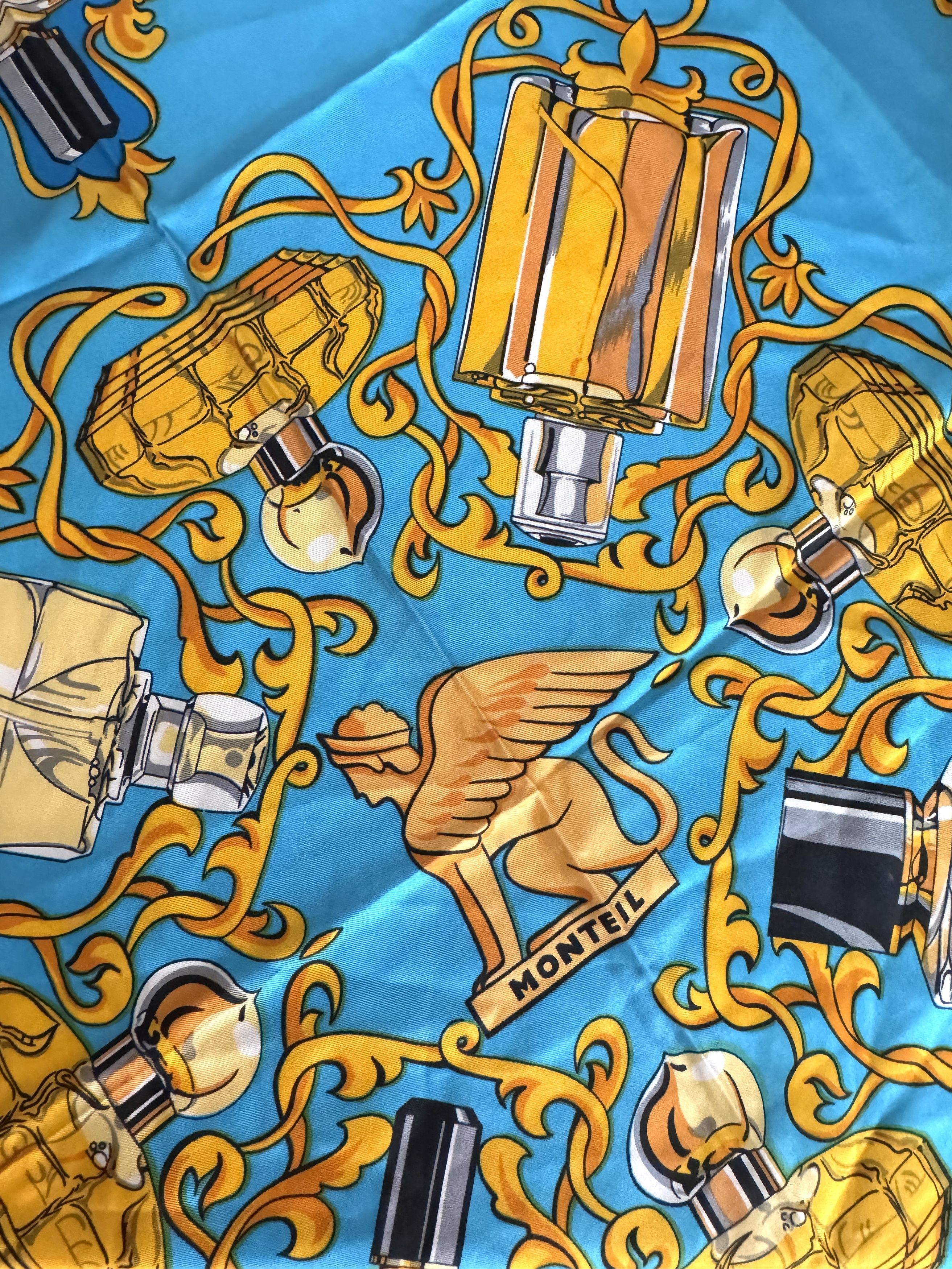 Vintage Vintage Silk Perfume Print Scarf 85 cm Blue Square Scarf Size ONE SIZE - 3 Thumbnail