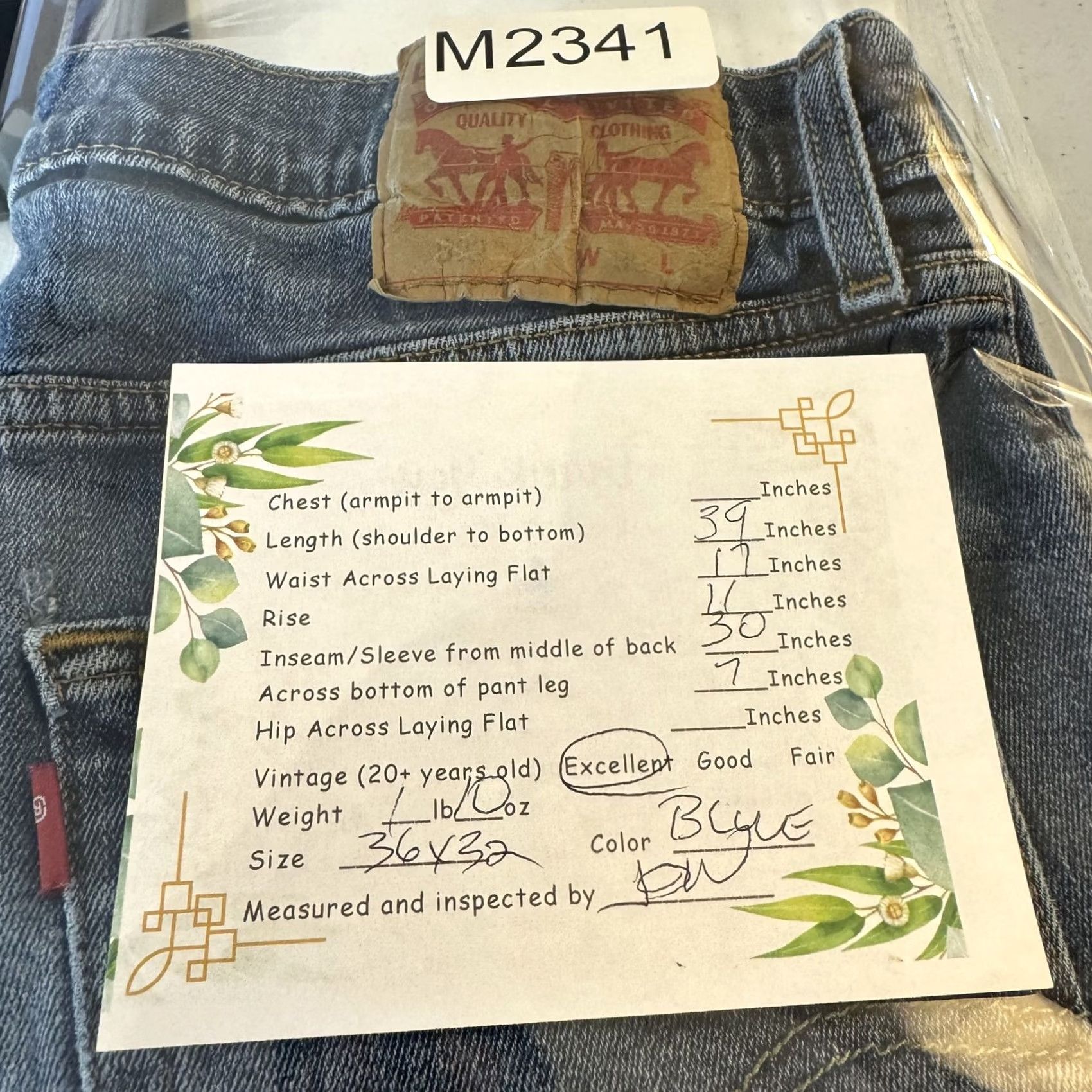 Levi's Levis 507 Jeans Mens 36x32 Blue Denim Stretch Tapered Medium Wash Classic Size US 36 / EU 52 - 8 Thumbnail