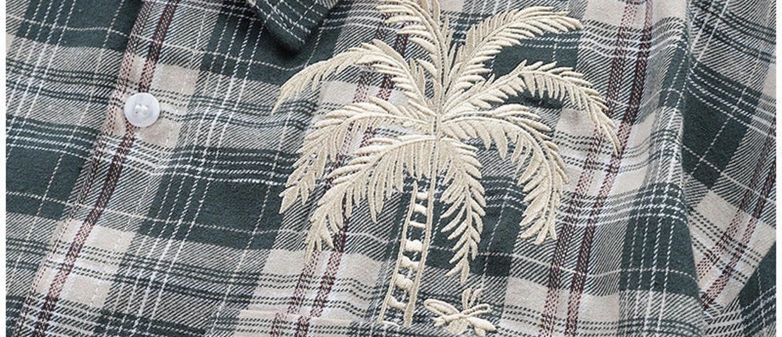 Flannel Flannel Long Sleeve Button Shirt with Palm Tree Embroidery Size US M / EU 48-50 / 2 - 2 Thumbnail