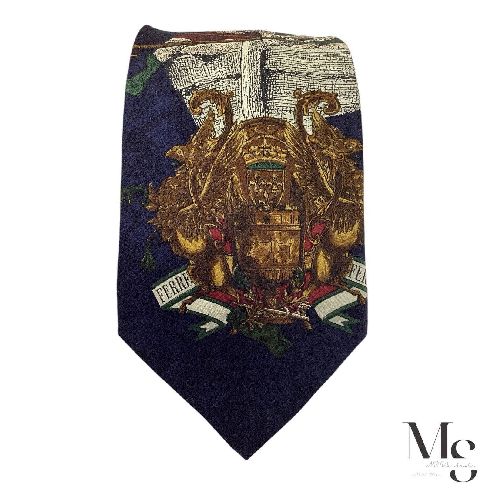 Gianfranco Ferre GIANFRANCO FERRE Blue Medieval Silk Tie Made In Italy W: 4" Size ONE SIZE - 4 Thumbnail