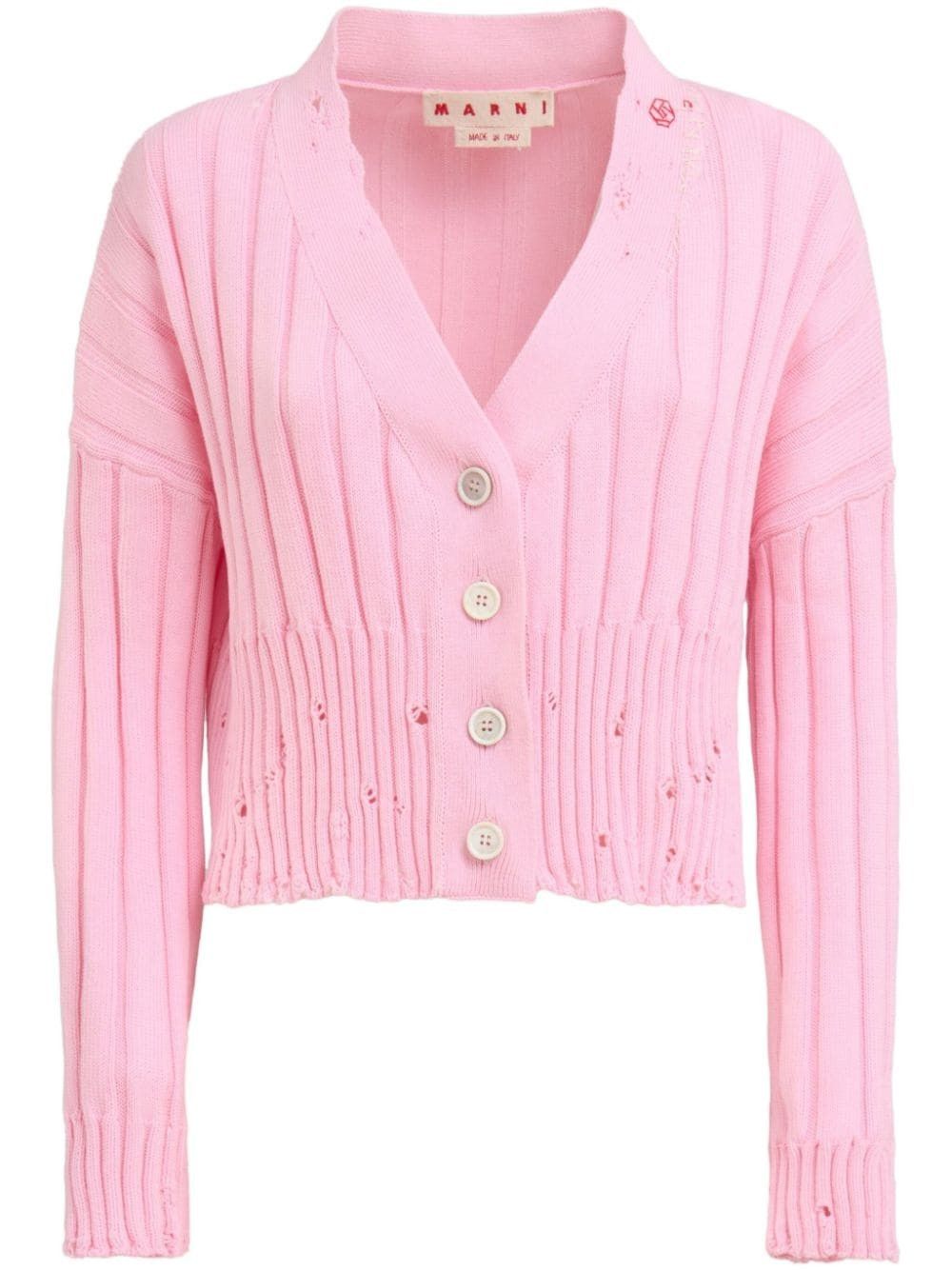 Marni o1f1d3z0725 Distressed Cropped Cotton Cardigan in Pink Size S / US 4 / IT 40 - 1 Thumbnail