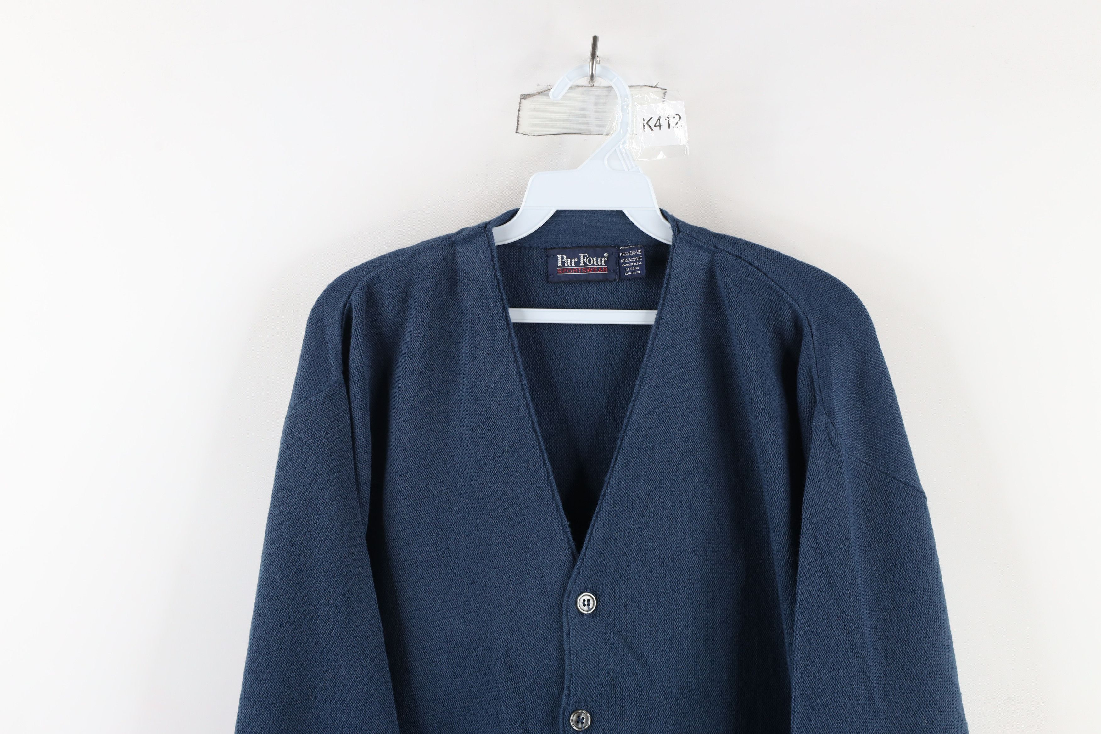 Vintage Vintage 70s Streetwear Blank Knit Cardigan Sweater Blue USA Size US M / EU 48-50 / 2 - 2 Thumbnail
