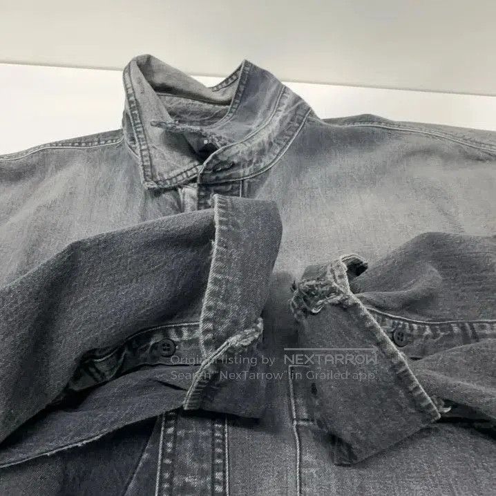 Balenciaga SS21 Ripped Denim Long Sleeve Shirt.