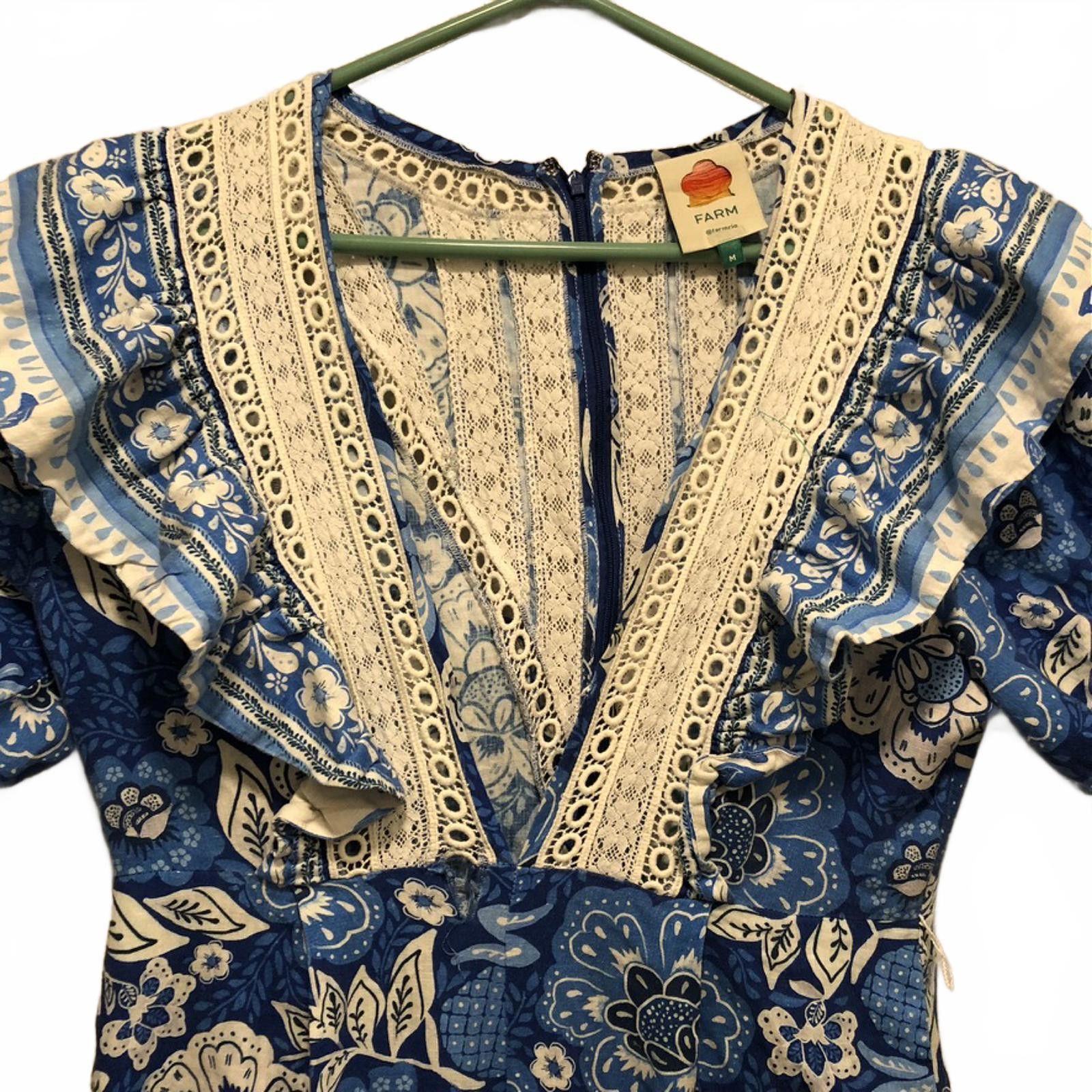 Farm Rio FARM Rio Full of Flowers Blue Floral Lace Jumpsuit M Boho Size 32" / US 10 / IT 46 - 11 Thumbnail