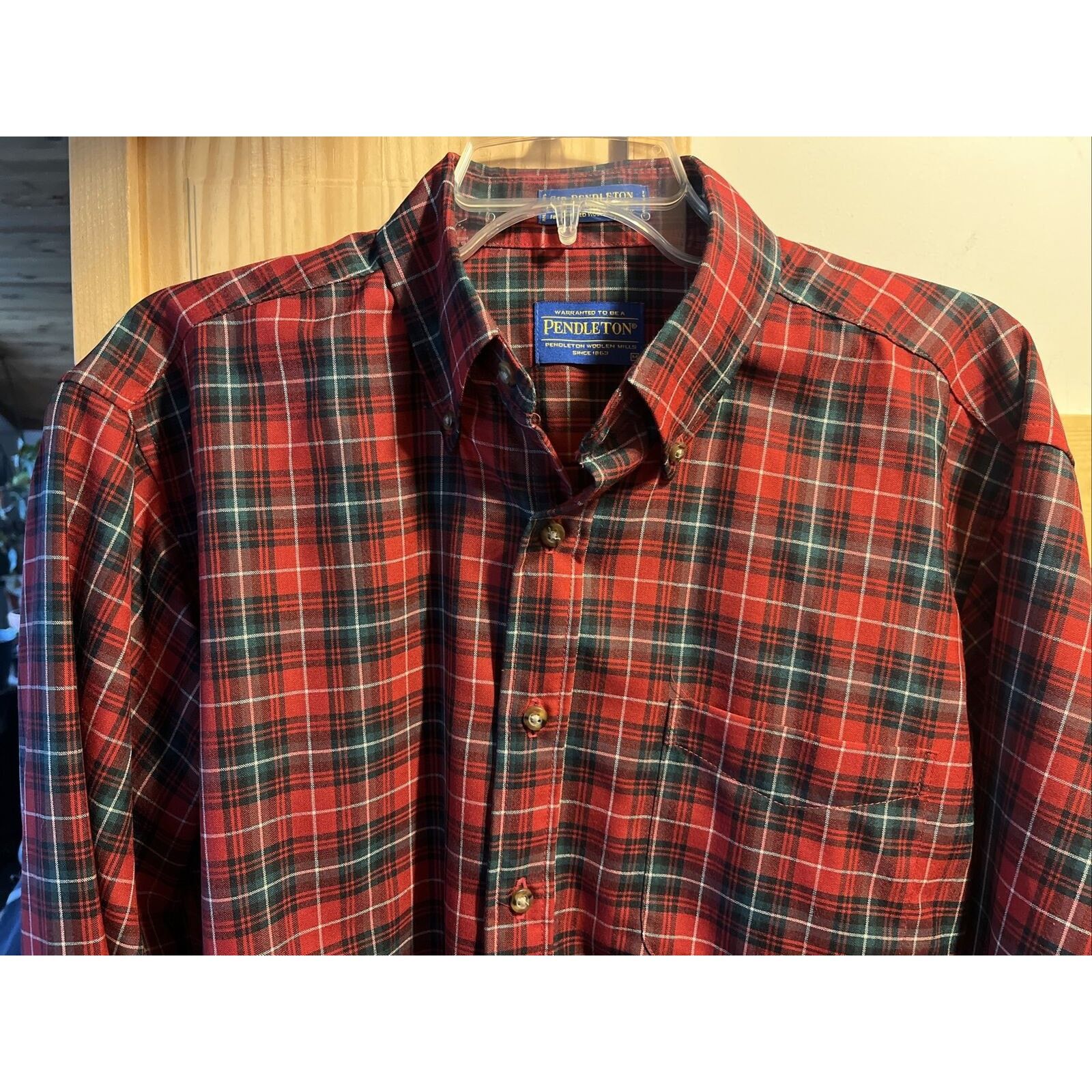 Pendleton Pendleton Sir Men’s M Red green Plaid Button Down Wool Shirt Size US M / EU 48-50 / 2 - 7 Thumbnail