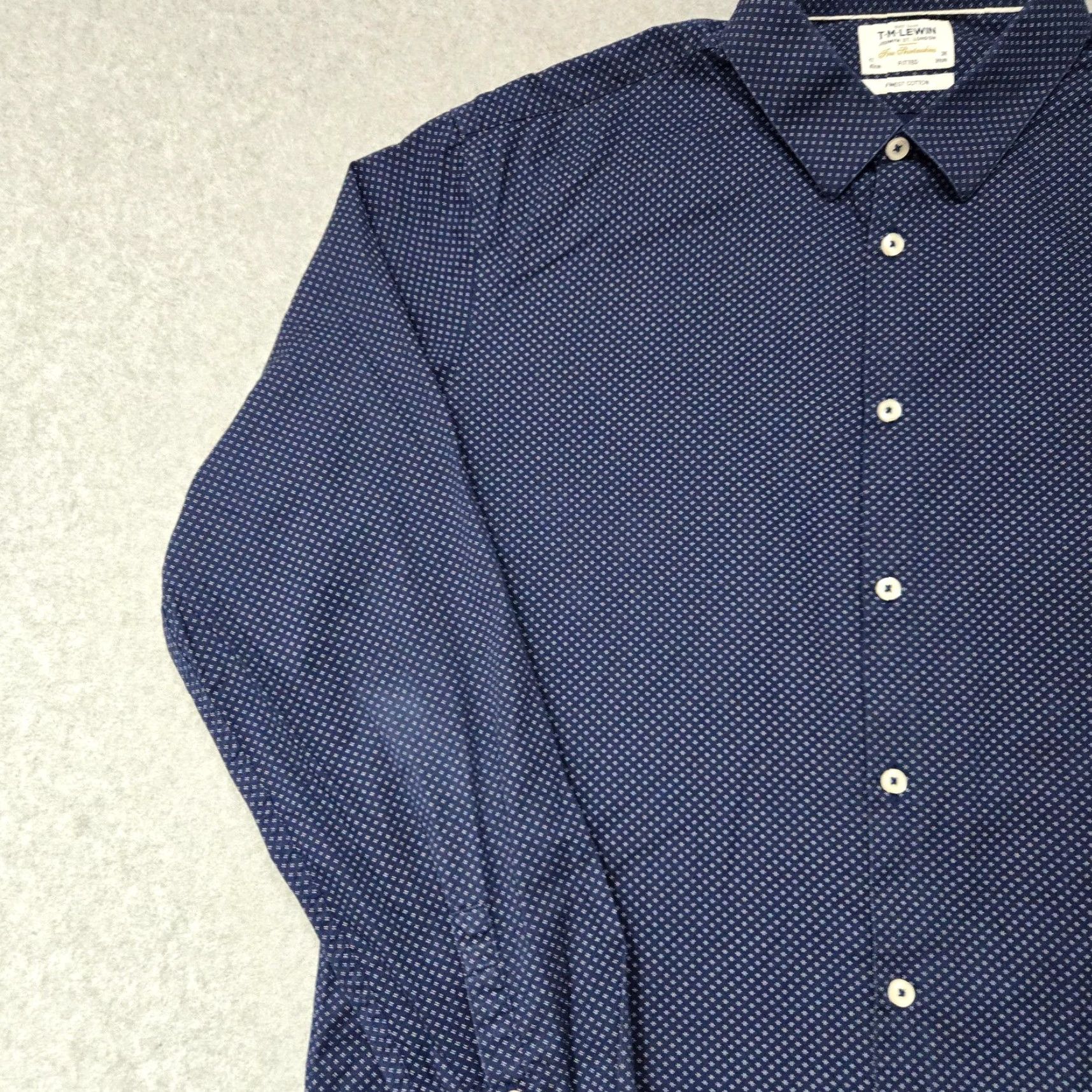 Vintage TM Lewin Shirt Mens 17 36 Navy Blue Fitted Dress Long Sleeve Patterned Button Up Formal Size 46R - 4 Thumbnail