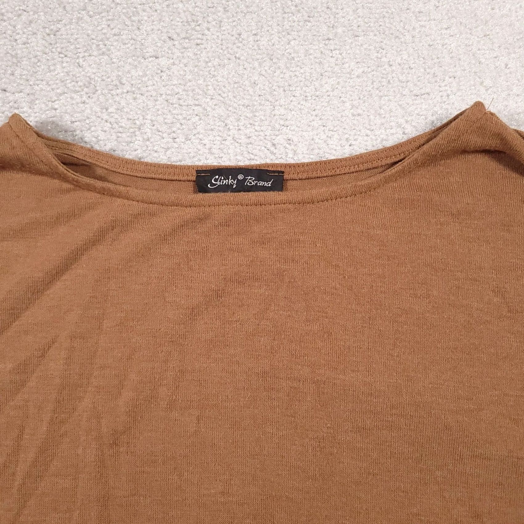 J Brand VINTAGE Slinky Brand Asymmetrical Hem Shirt Women 1X Plus Brown Stretch USA Made Shirt Women Plus Sized T-Shirt Tunic Long Sleeve Casual Size XL / US 12-14 / IT 48-50 - 3 Thumbnail