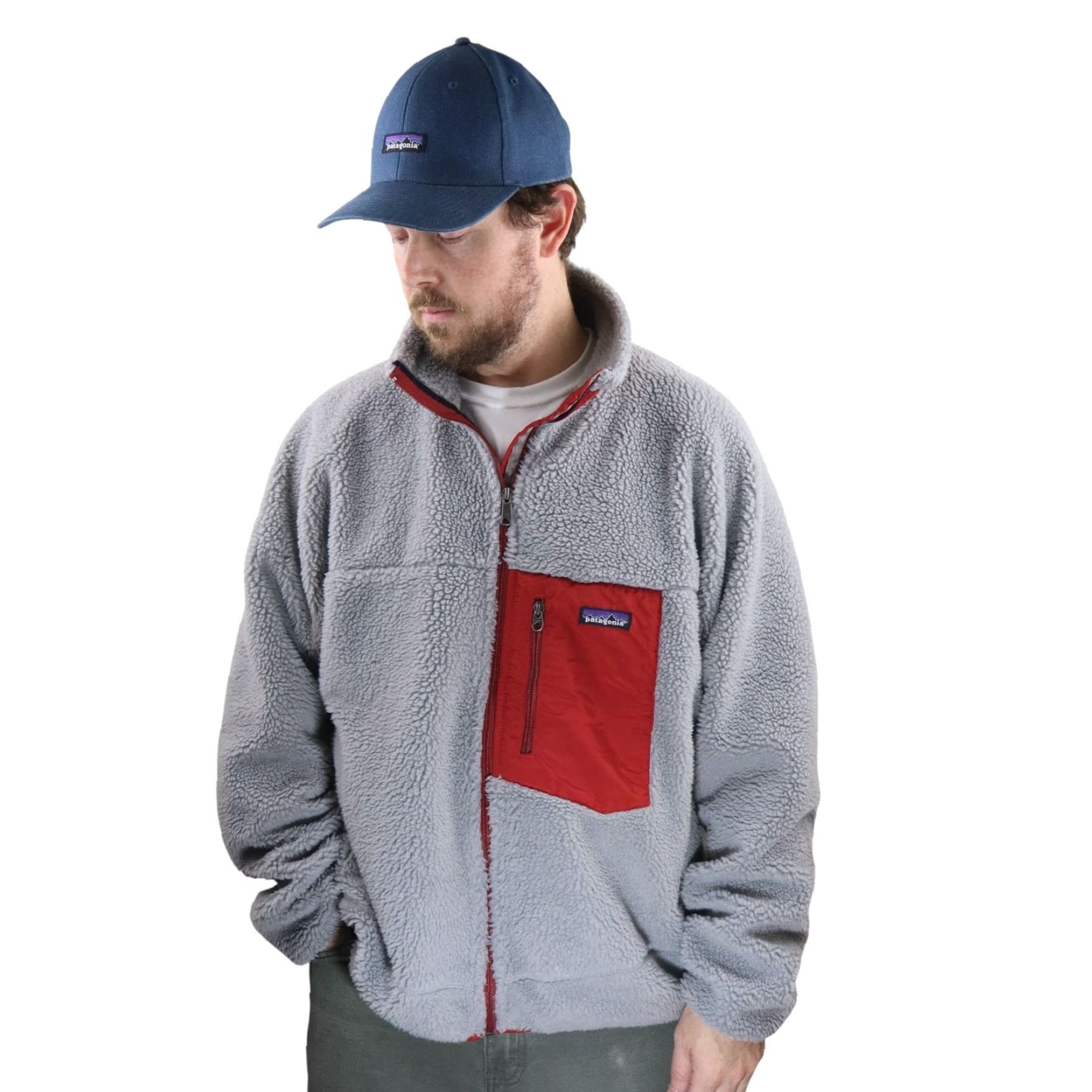 Patagonia VINTAGE Patagonia Retro-X Deep Pile Fleece Jacket Mens XL Gray Red Coat Size US XL / EU 56 / 4 - 2 Thumbnail