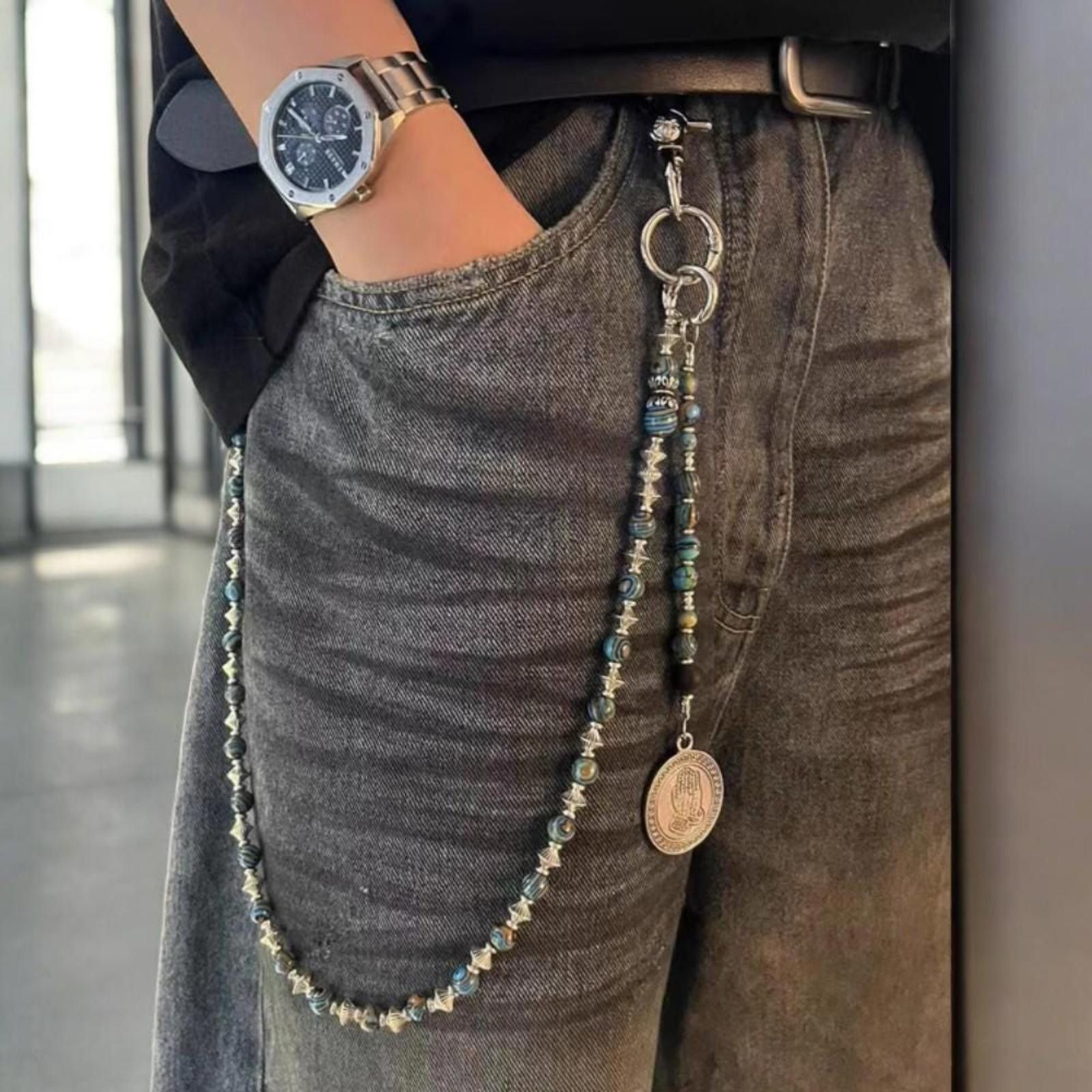 Jewelry Turquoise Black Silver Wallet Chain Size ONE SIZE - 1 Thumbnail