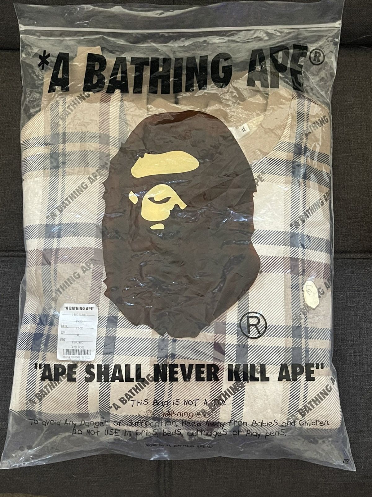 Bape BAPE A Bathing Ape Logo Check Pattern Crewneck Size US XL / EU 56 / 4 - 2 Thumbnail
