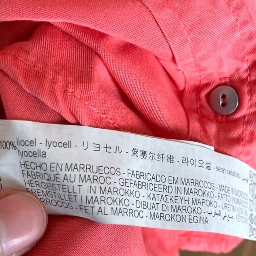 Zara Zara Womens Blouse V Neck Button-Down Long Sleeve M Coral Utility Shirt Womens Medium Coral V-Neck Button-Down Long Sleeve Blouse Size M / US 6-8 / IT 42-44 - 7 Thumbnail
