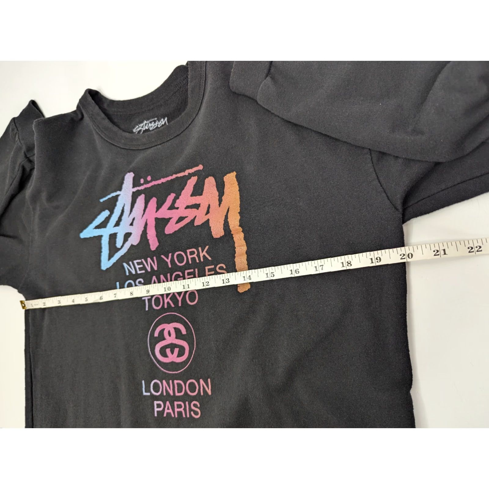 Rainbow VINTAGE Stussy Sweatshirt Black Sweater Pullover L Women Rainbow World Tour Worldwide Logo Crew Neck All Seasons Fall Spring Summer Winter Size L / US 10 / IT 46 - 6 Thumbnail