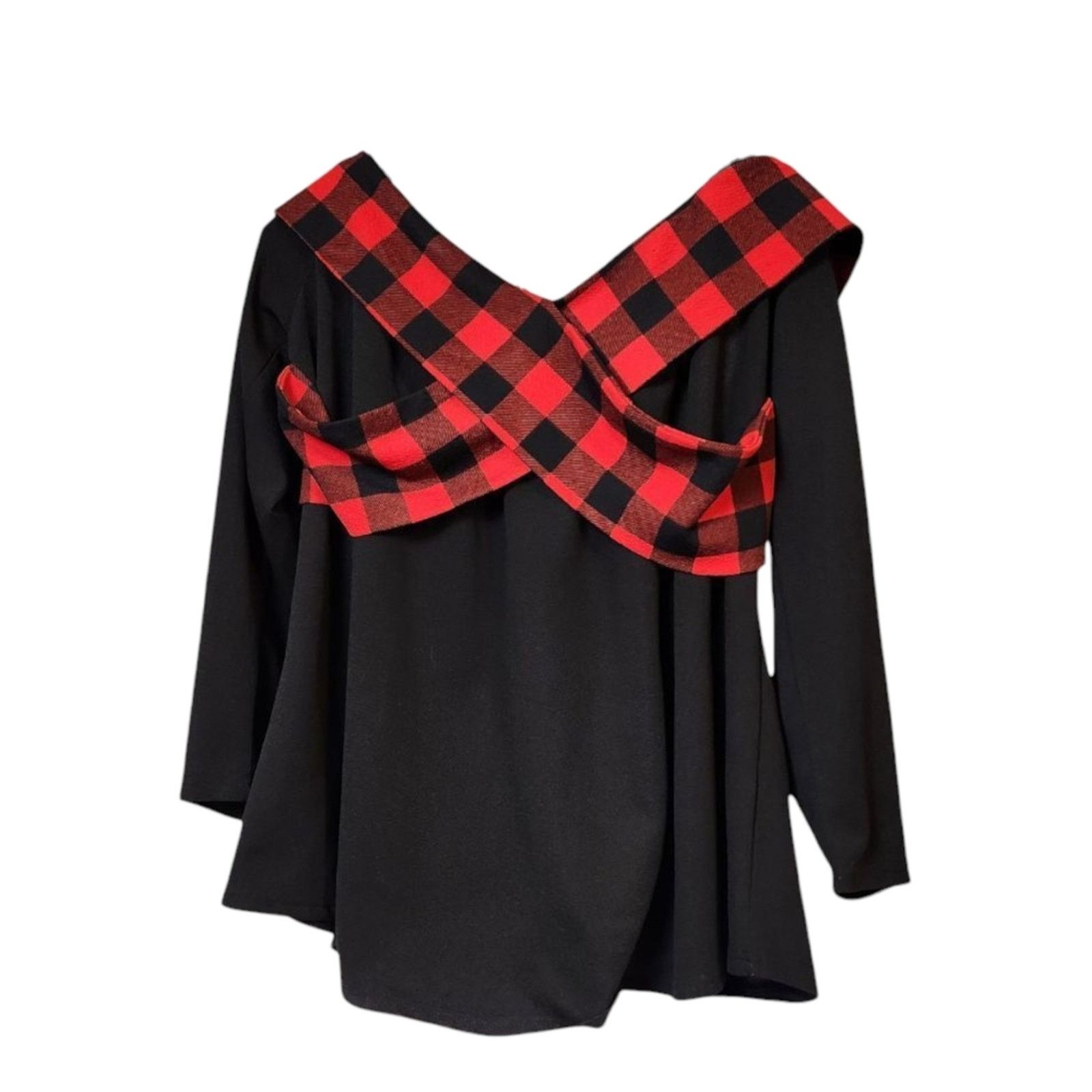 Other Rosegal Plus Size 2X Black Blouse with Red Plaid Detail Size XXL / US 16-18 / IT 52-54 - 5 Thumbnail