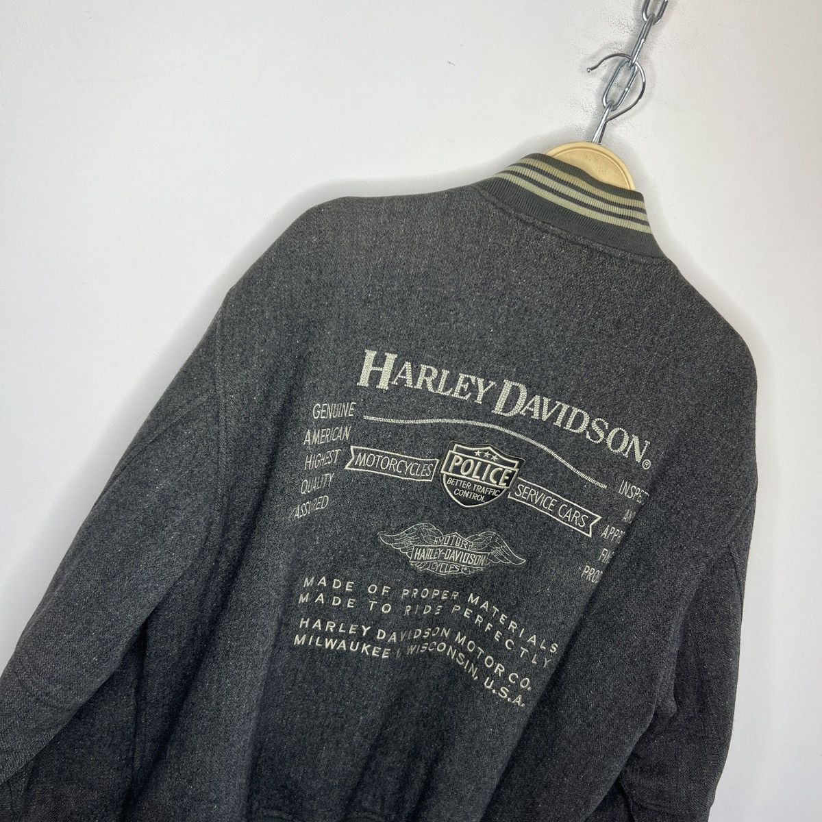 Harley Davidson × Vintage Vintage Harley Davidson Flight Bomber Wool Jacket 90s USA Size US XL / EU 56 / 4 - 12 Thumbnail