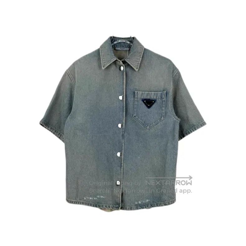 Prada Prada Lightly washed blue metal triangle logo short-sleeve Size US XXS / EU 40 - 1 Thumbnail