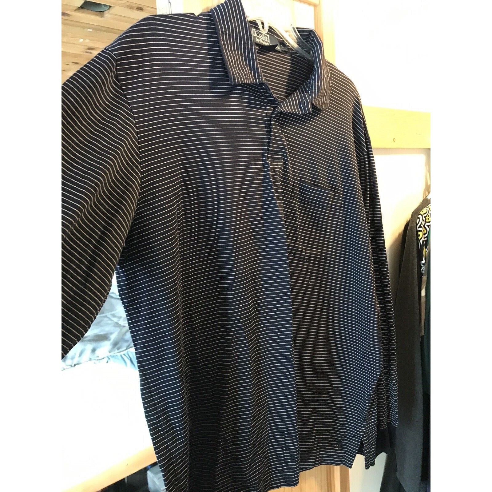 Polo Ralph Lauren Polo Ralph Lauren Men’s L Navy Blue Striped LS Cotton Polo Size US L / EU 52-54 / 3 - 6 Thumbnail