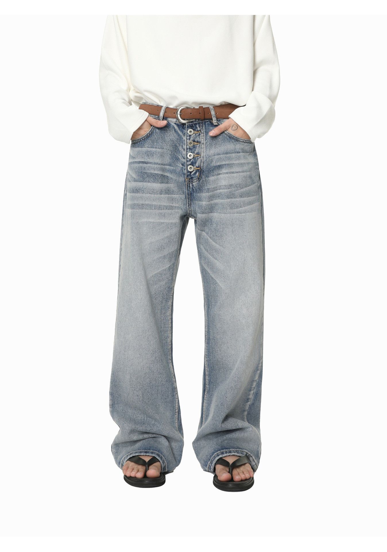 Japanese Brand Men's Japanese Retro Loose Button Washed Flare Jeans y2k Size US 32 / EU 48 - 1 Thumbnail