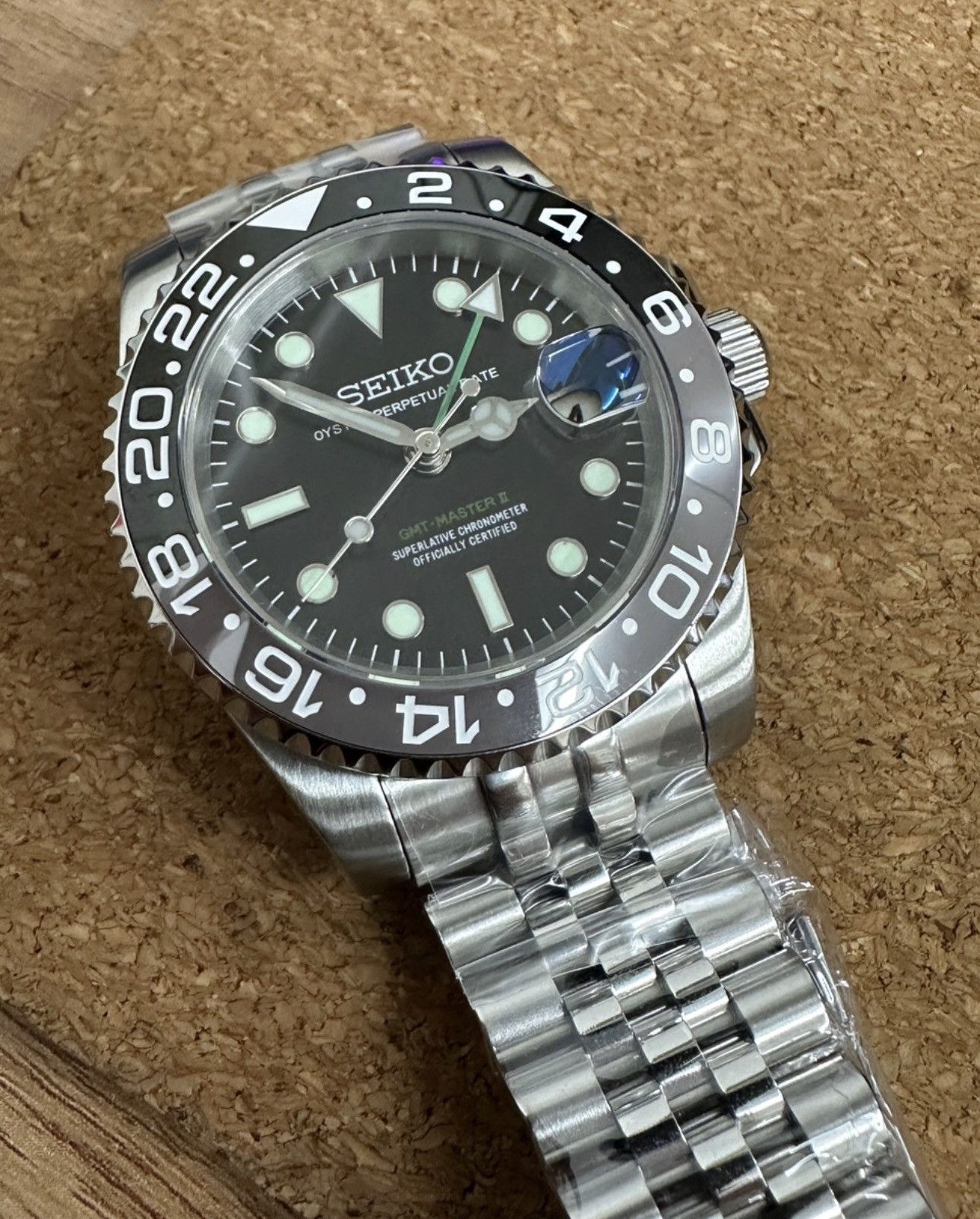 Seiko Mod GMT-Master 2 Bruce Wayne Jubilee Steel Watch NH34