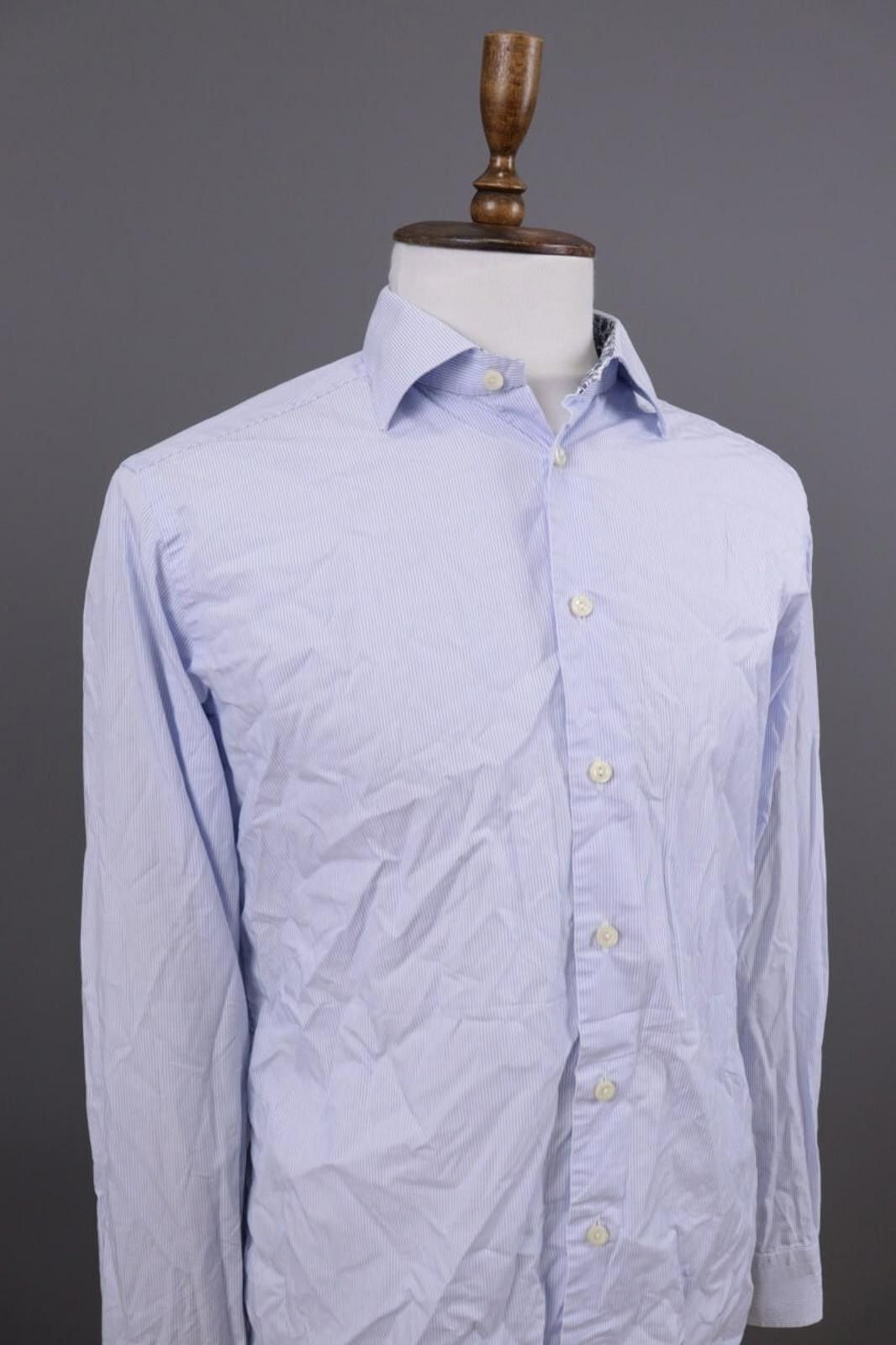 Eton Eton Slim Blue Pinstripe Floral Shirt Size 41 / 16 Size US M / EU 48-50 / 2 - 6 Thumbnail