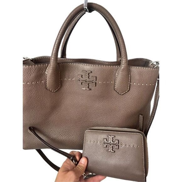 Tory Burch Tory Burch Mcgraw Triple Compartment Satchel Silver Maple Wo Size ONE SIZE - 12 Thumbnail