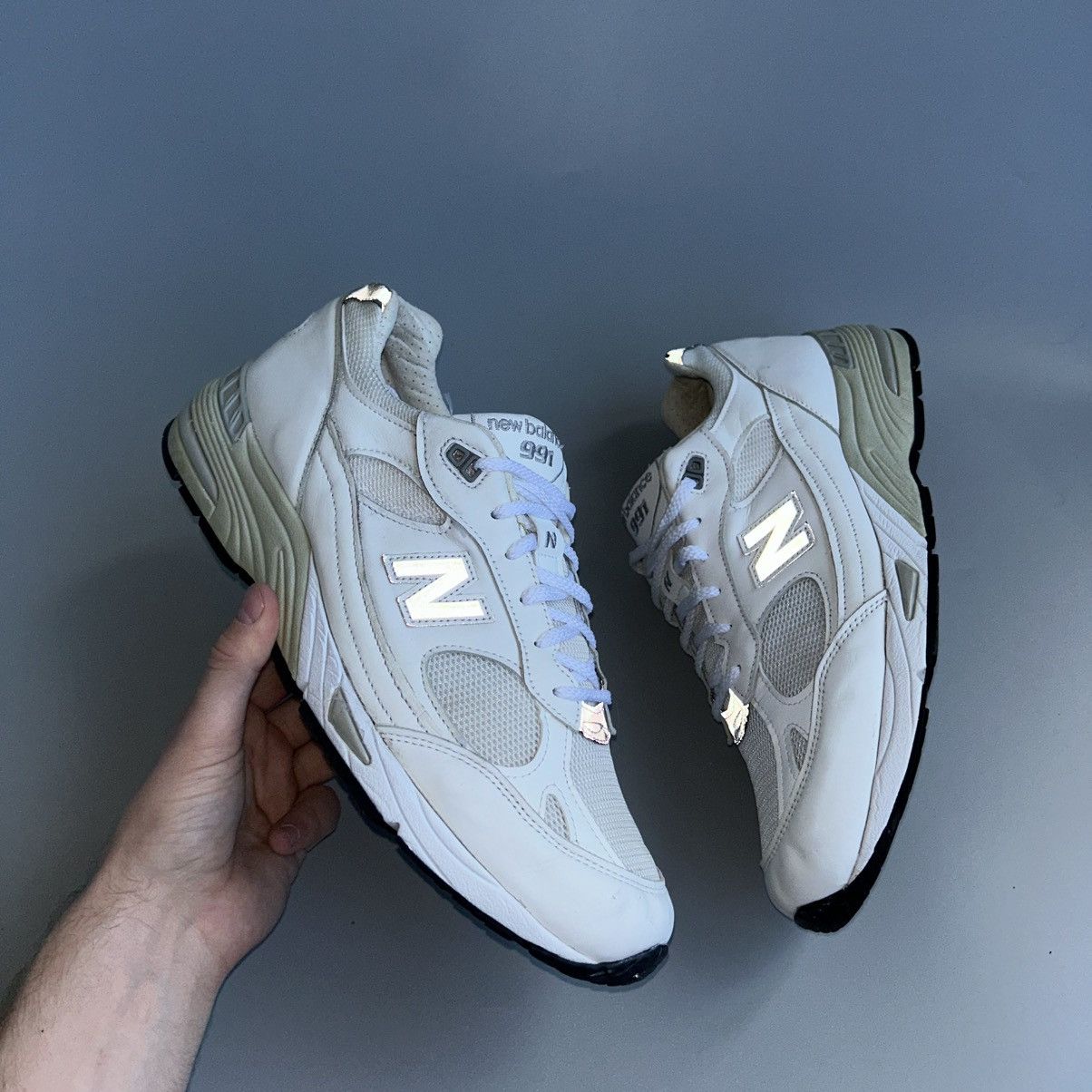 New Balance New Balance 991 Made In England 🏴󠁧󠁢󠁥󠁮󠁧󠁿 UK White Leather 990 993 Size US 11.5 / EU 44-45 - 3 Thumbnail