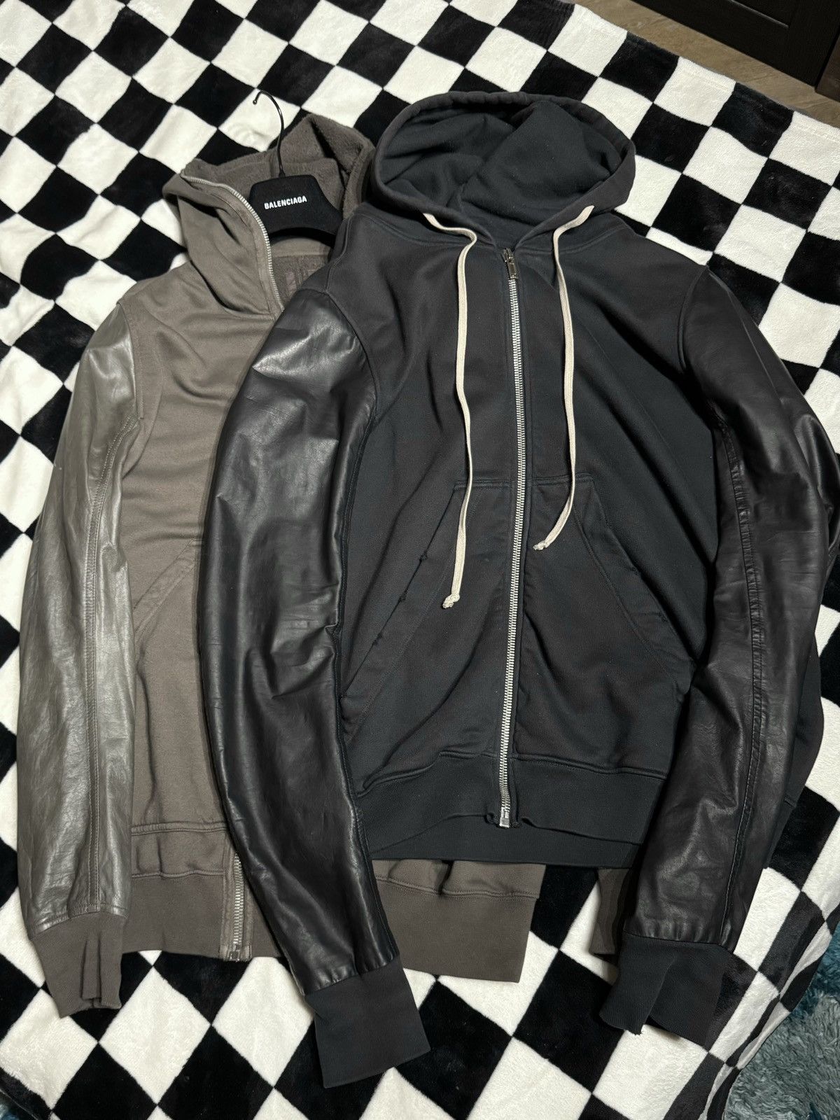 Rick Owens Drkshdw RARE $1283 LEATHER LAMBSKIN BLACK MILK BLACK HOODIE SWEATER Size US L / EU 52-54 / 3 - 10 Thumbnail