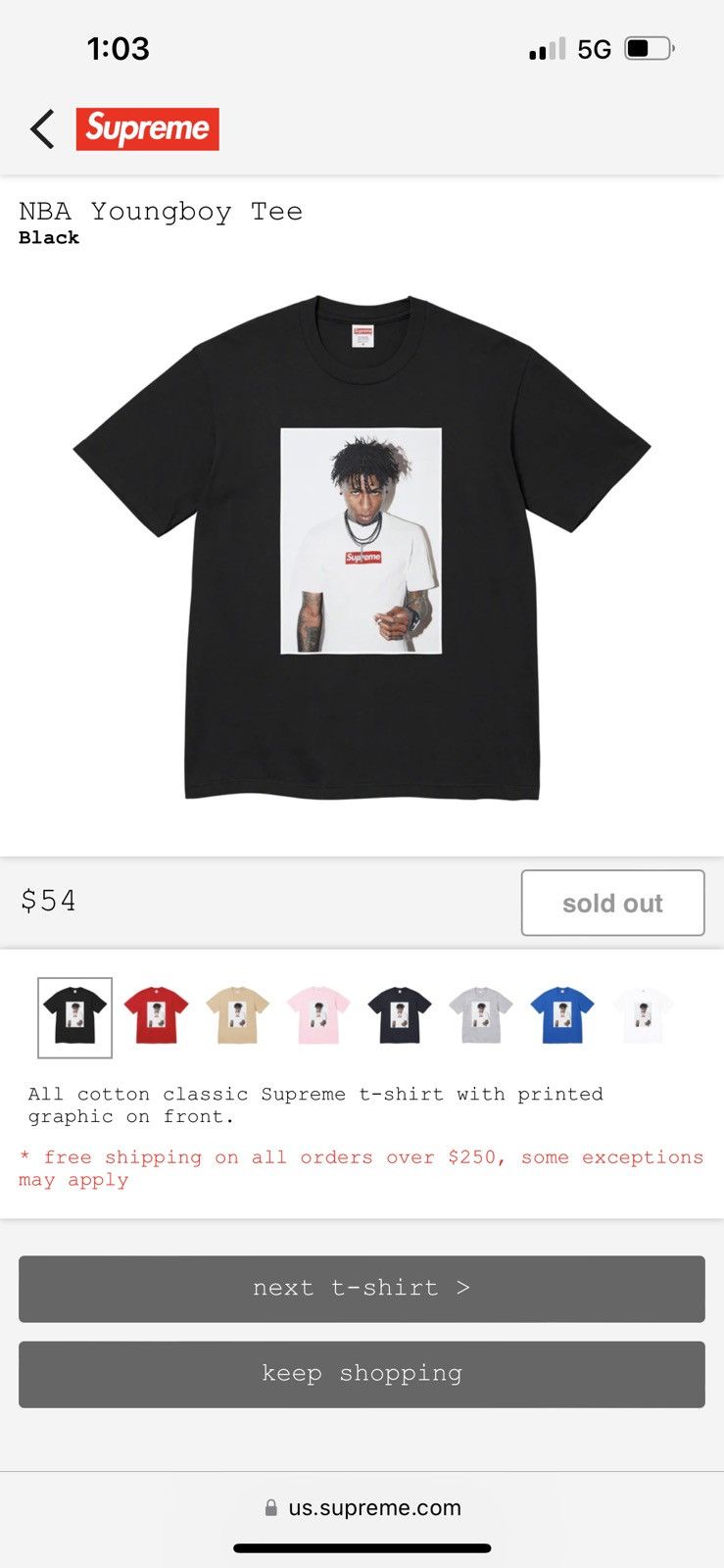 免税販売品 Supreme NBA Youngboy Tee Tシャツ/カットソー(半袖/袖なし