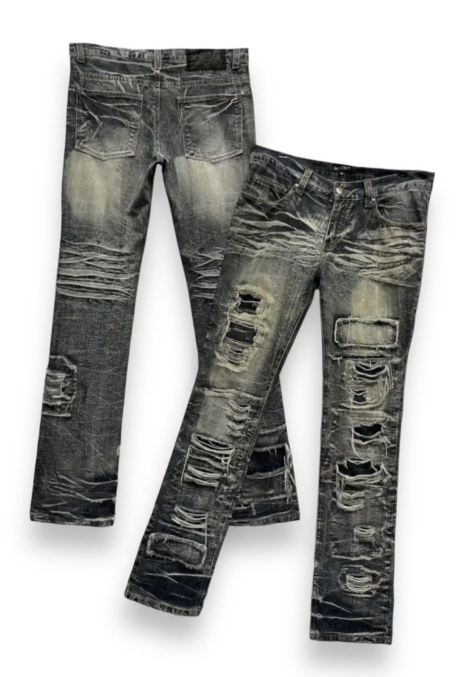 image of Distressed Denim x Lowbox Thrashed Lowbox Ripped Punk Rock Underground Denim in Black (Size 32)