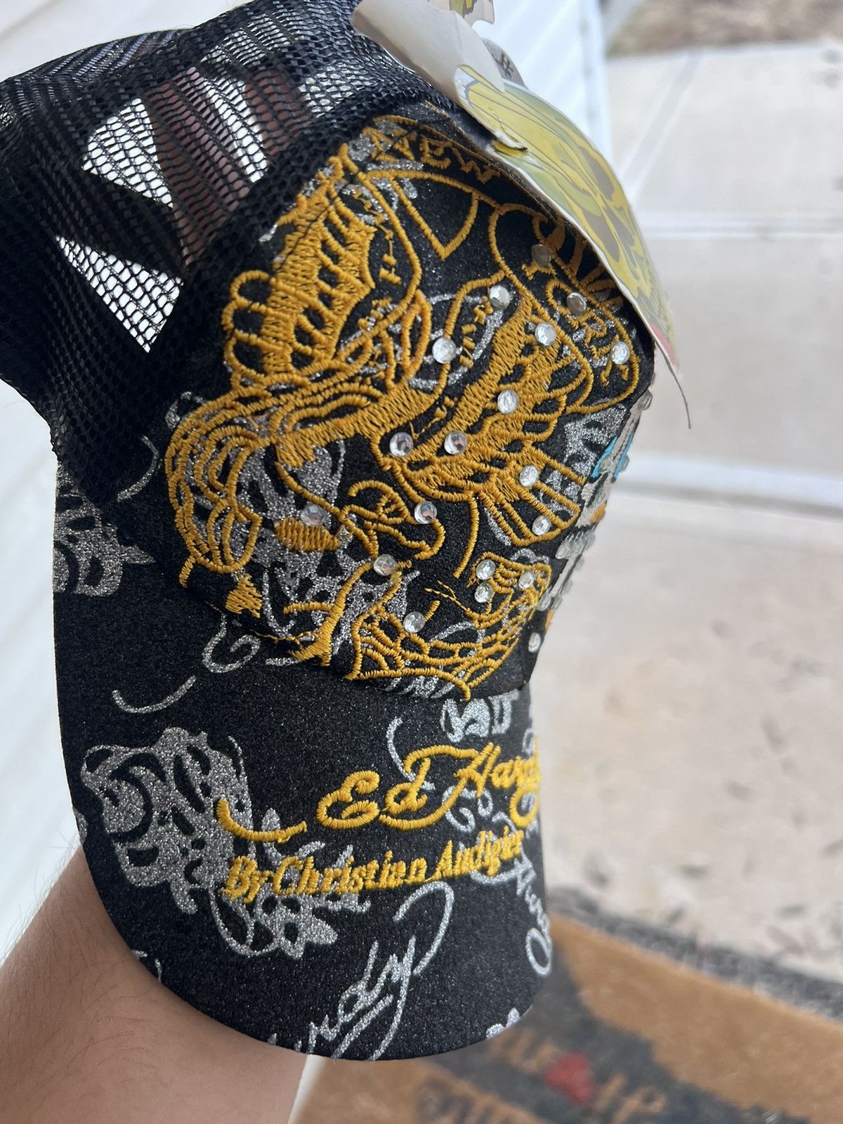 Christian Audigier × Ed Hardy Ed Hardy Skull rhinestone bright Trucker hat Size ONE SIZE - 7 Thumbnail