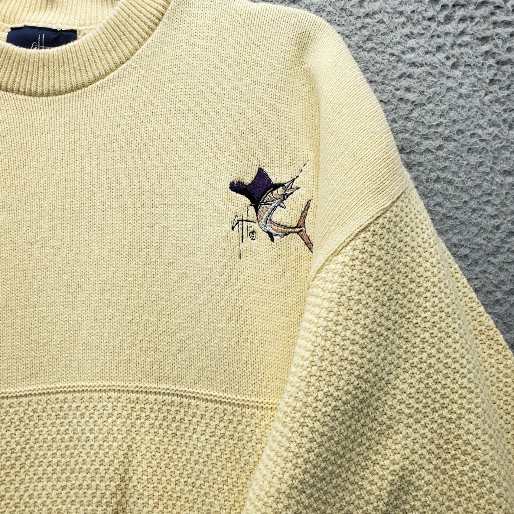Guy Harvey VINTAGE Guy Harvey Sweater Mens L Yellow Chunky Knit Embroidered Marlin Fish Shirt Size US L / EU 52-54 / 3 - 7 Thumbnail
