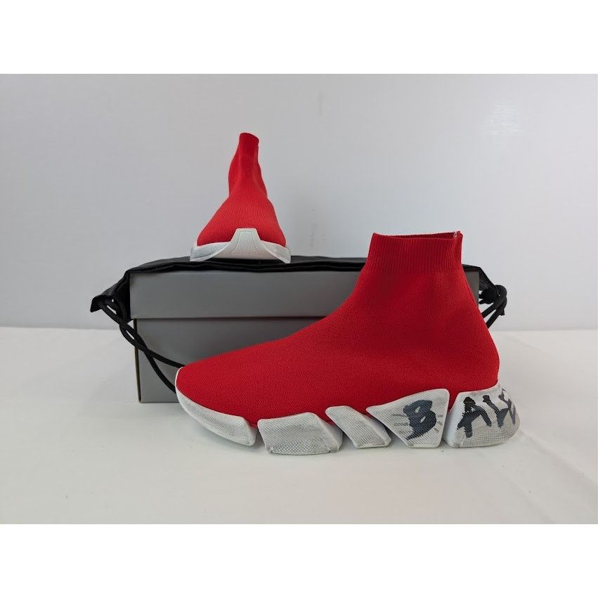 Balenciaga o1rshd1 Q:2 / Speed 2.0 Graffiti Recycled Knit Sneaker Red Size US 11 / EU 44 - 19 Thumbnail