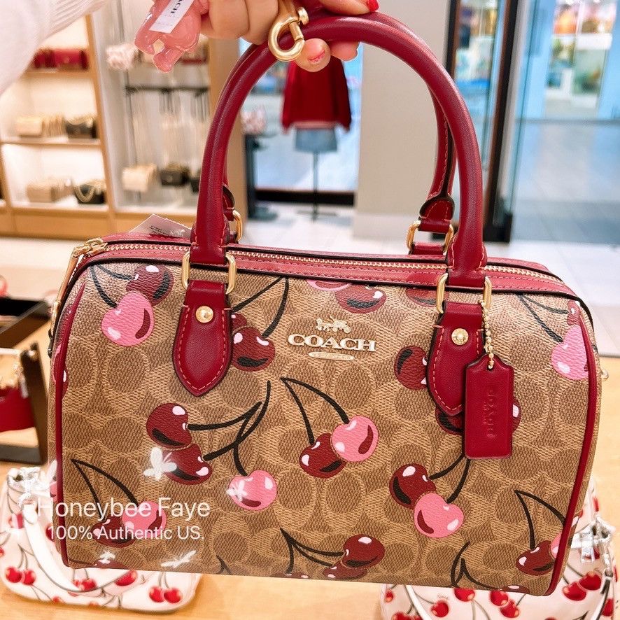Coach Rowan Satchel Bag In Signature Canvas With Cherry CY692 Grailed