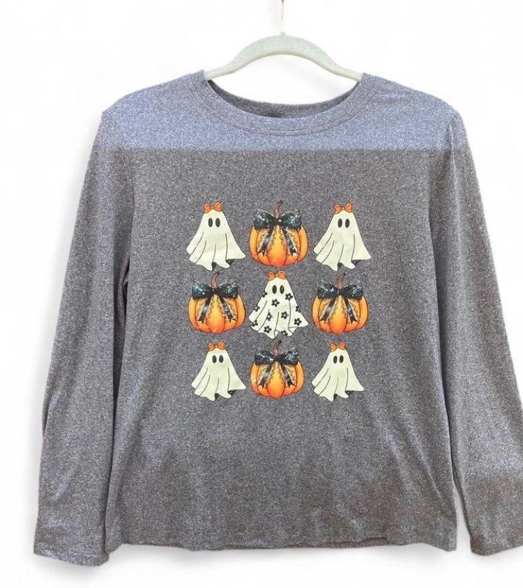 Hot Topic Halloween Ghost Pumpkin Bow Long Sleeve Tee Gray Size M Size M / US 6-8 / IT 42-44 - 1 Thumbnail