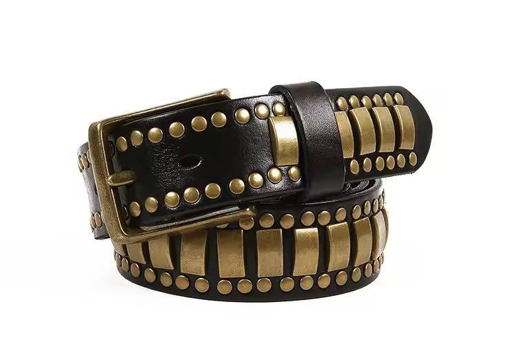 Japanese Brand 120 cm Outdoor retro punk rock studded leather belt Size ONE SIZE - 2 Thumbnail