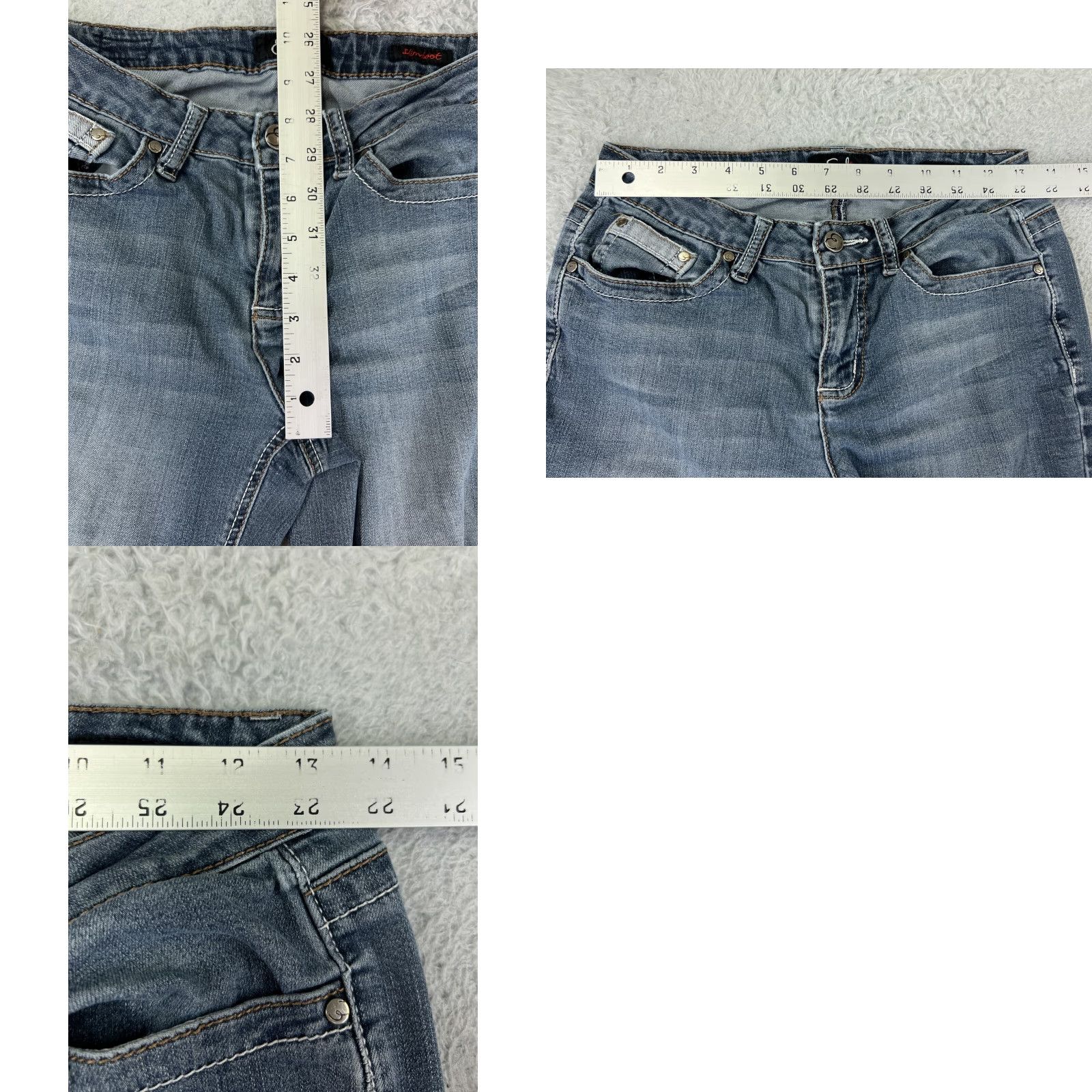 Vintage Earl Jean Jeans Women 25 Blue Denim Slim Boot Medium Wash Low Rise Embroidered Pants Size 42" / US 20 - 9 Thumbnail