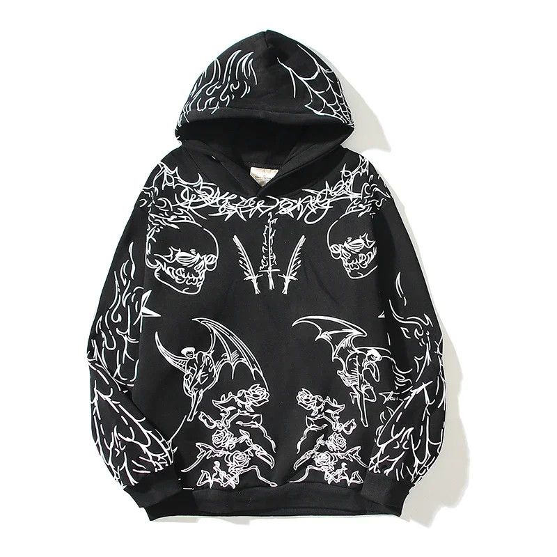 Japanese Brand Graffiti Black and White Grim Reaper Graffiti Hooded Size US M / EU 48-50 / 2 - 1 Thumbnail