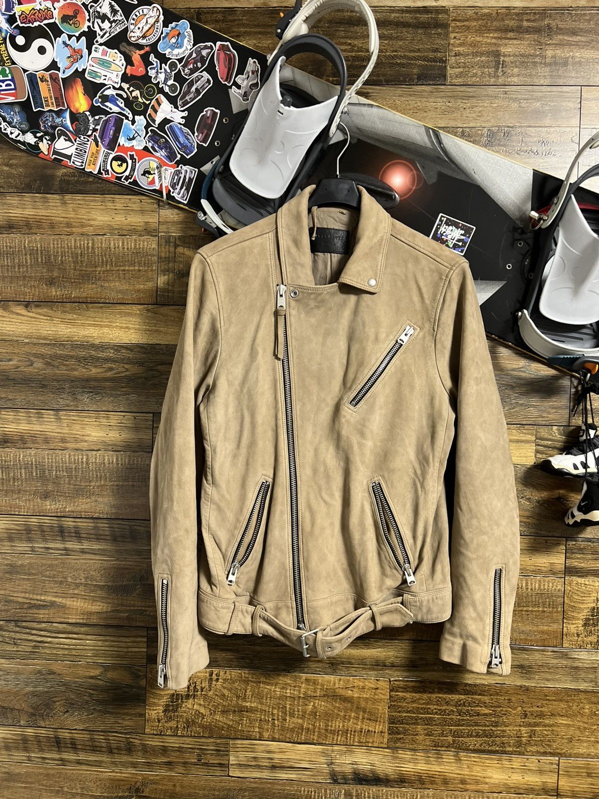 Allsaints AllSaints Holton Biker Suede Leather Jacket Beige Men M Size US M / EU 48-50 / 2 - 1 Thumbnail
