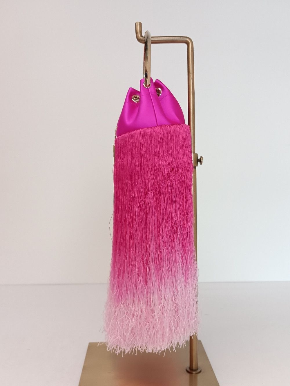 Jimmy Choo Jimmy Choo Bon Bon Small Fringed Satin Bucket Bag - Fuchsia Size ONE SIZE - 6 Thumbnail